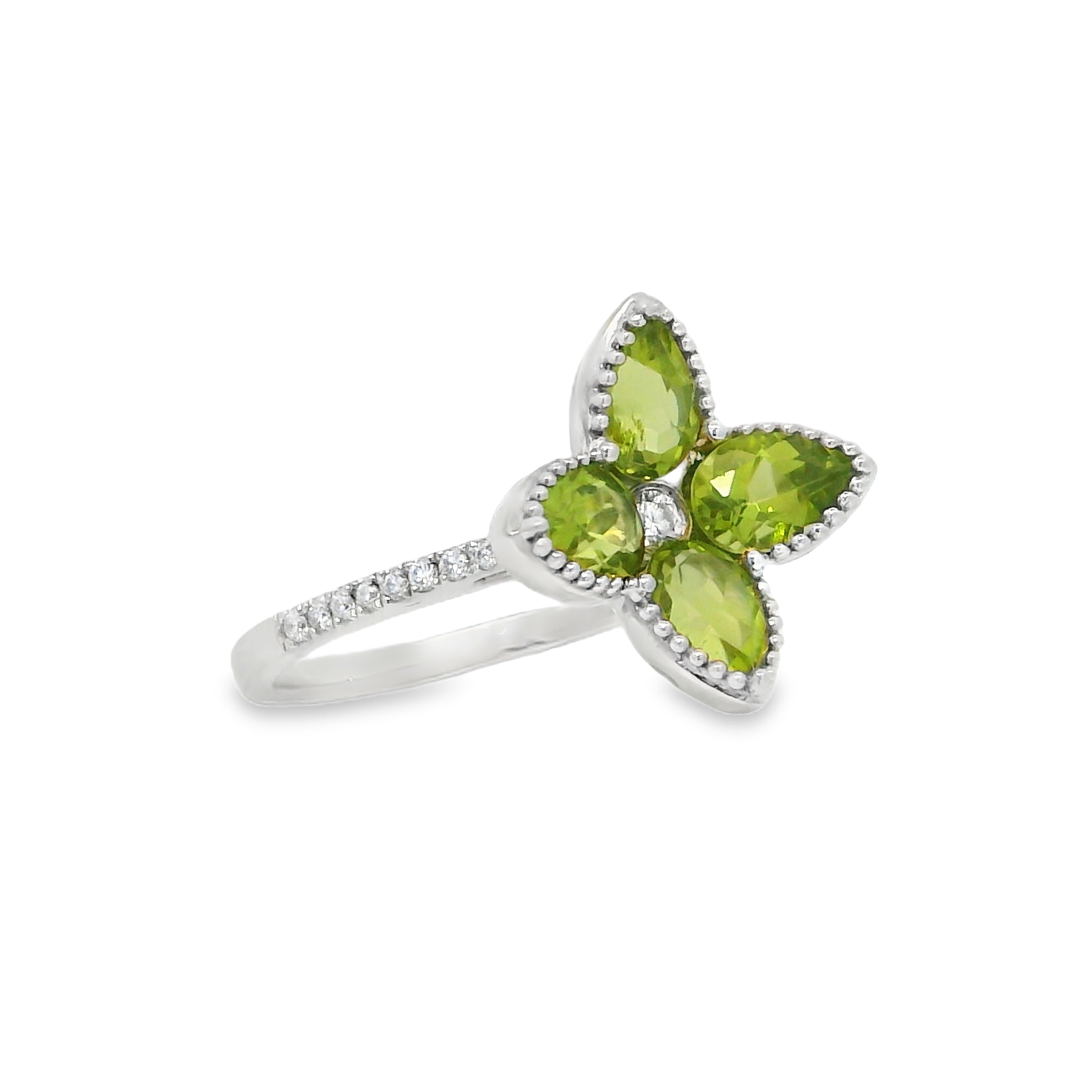 14K White Gold - Pear Cut - Peridot Ring