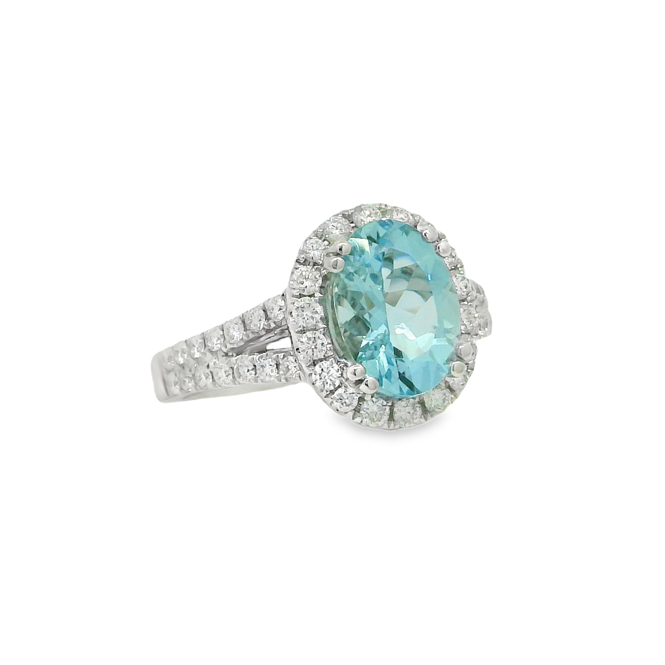 18K White Gold - Oval Cut - Aquamarine Ring