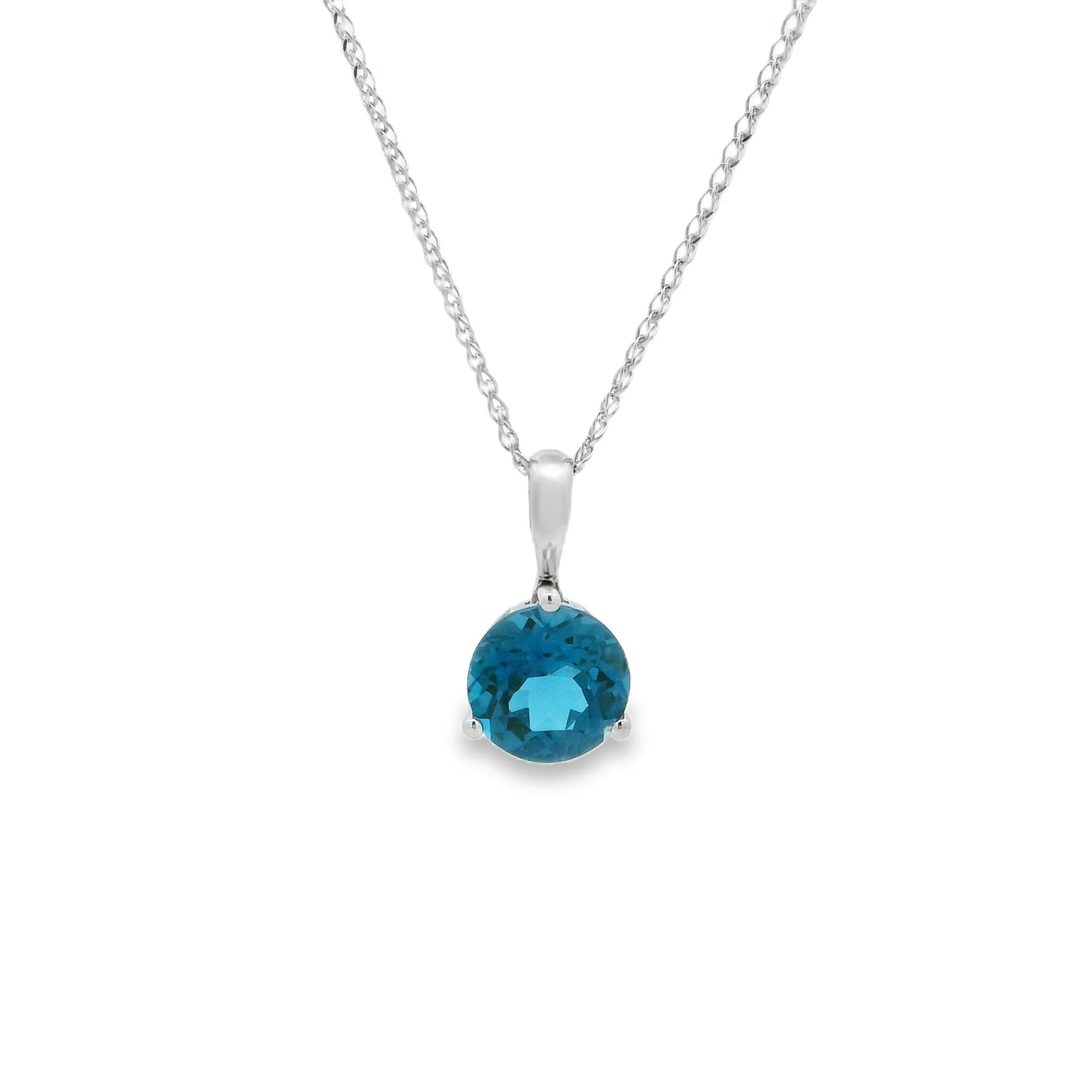 14K White Gold - Round Cut - London Blue Topaz Necklace