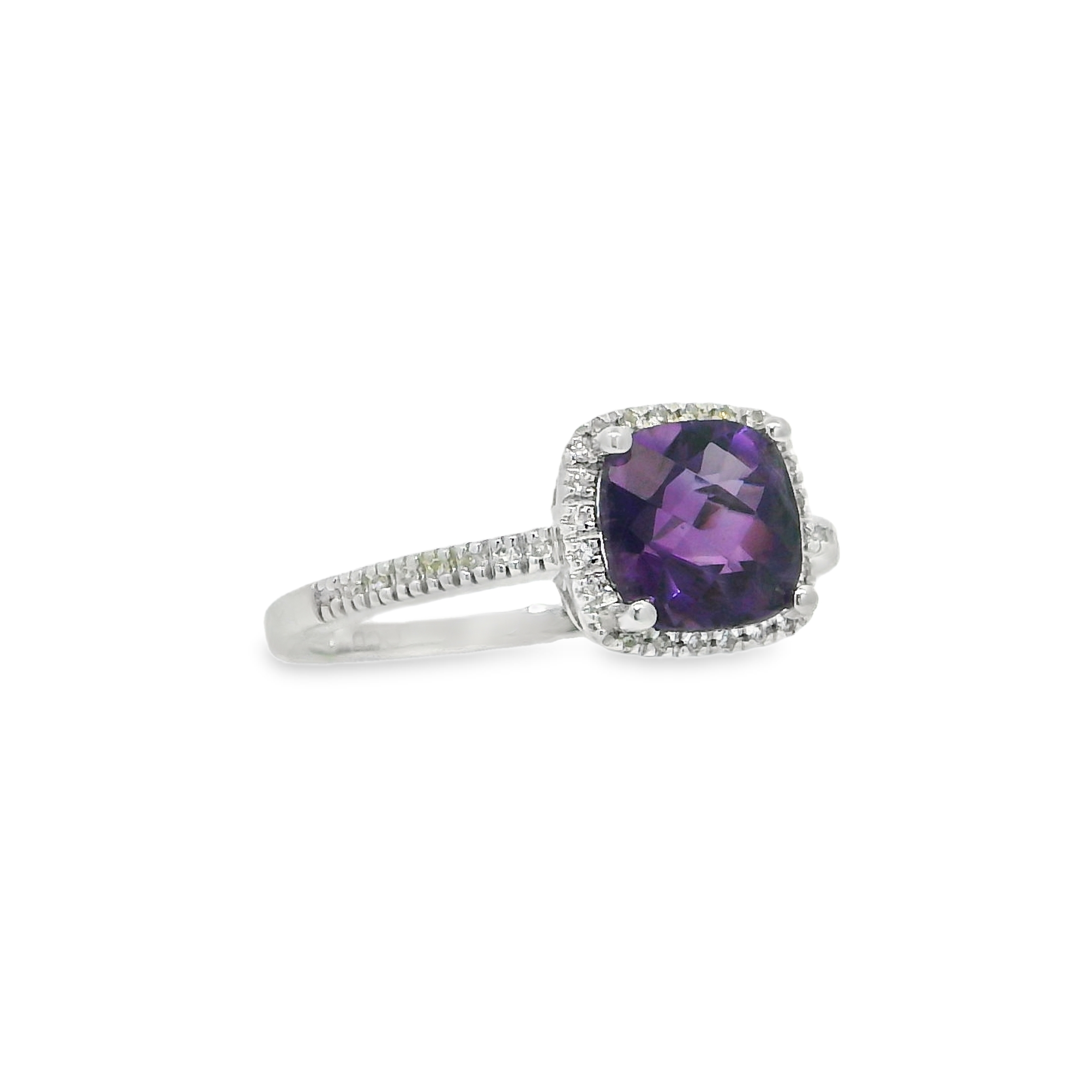 14K White Gold - Cushion Cut - Amethyst Ring