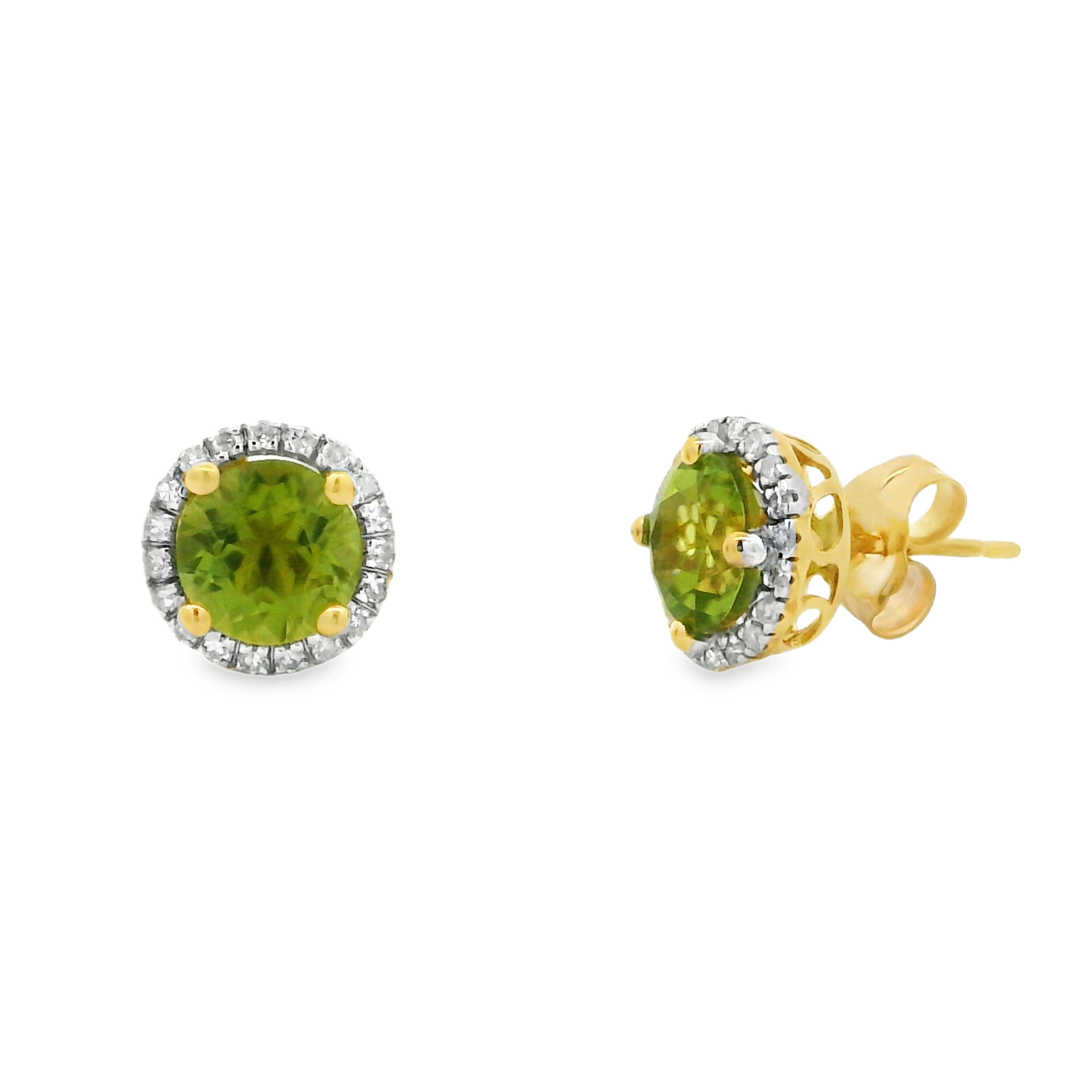 14K Yellow Gold - Round Cut - Peridot Earrings