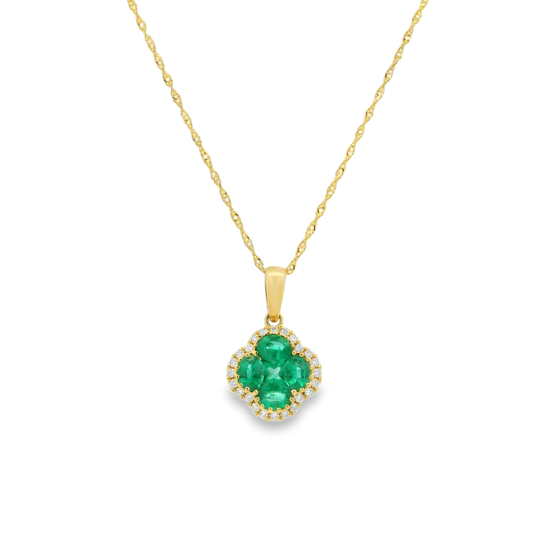 14K Yellow Gold - Oval Cut - Emerald Necklace