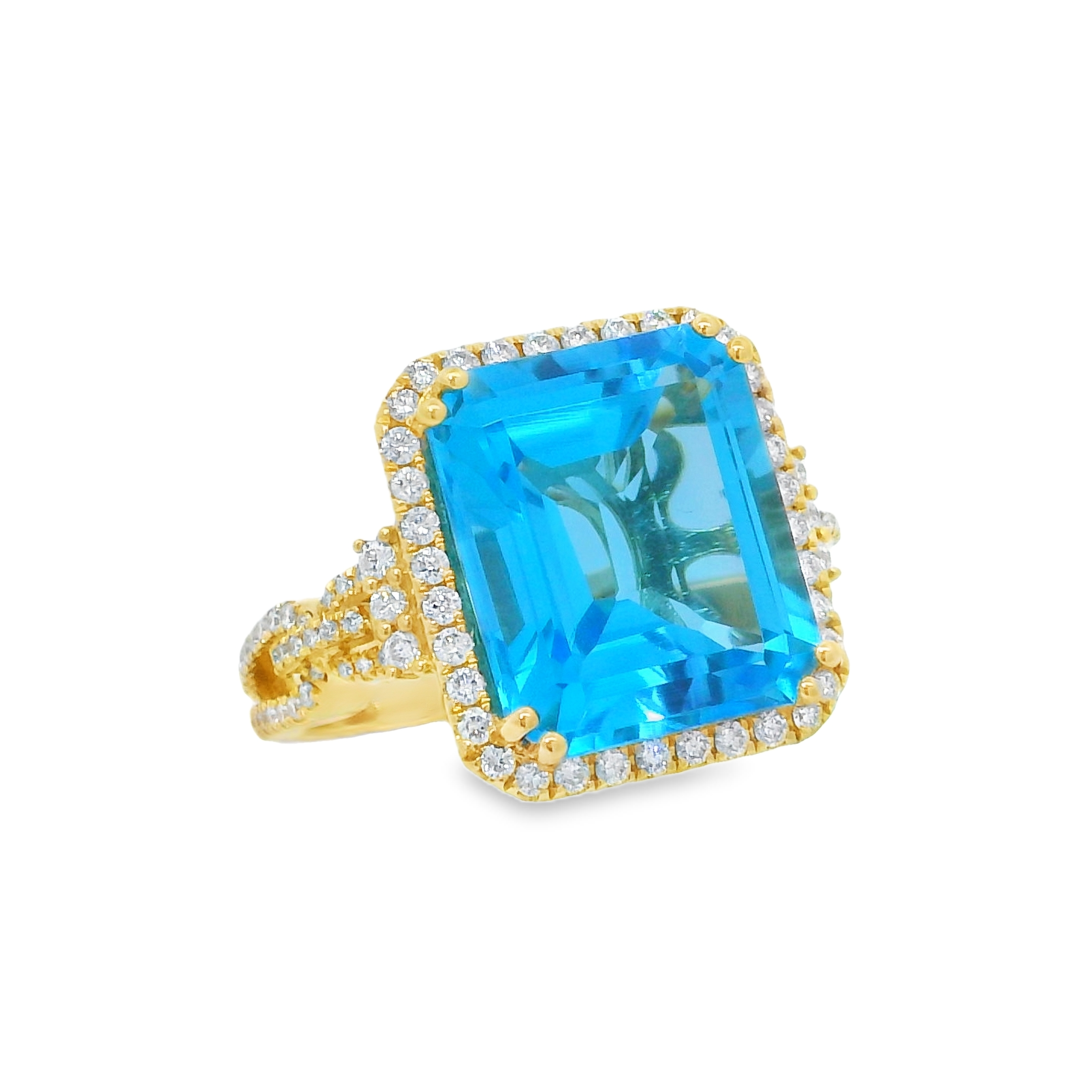 14K Yellow Gold - Cushion Cut - Blue Topaz Ring