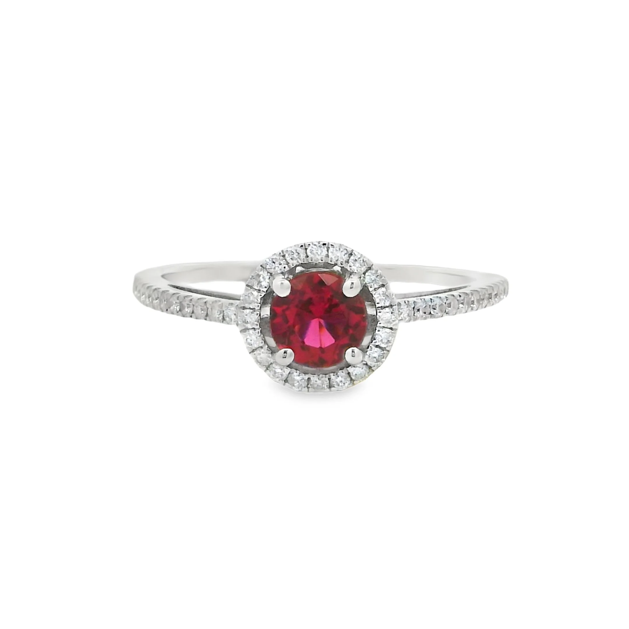 14K White Gold - Round Cut - Rubellite Ring