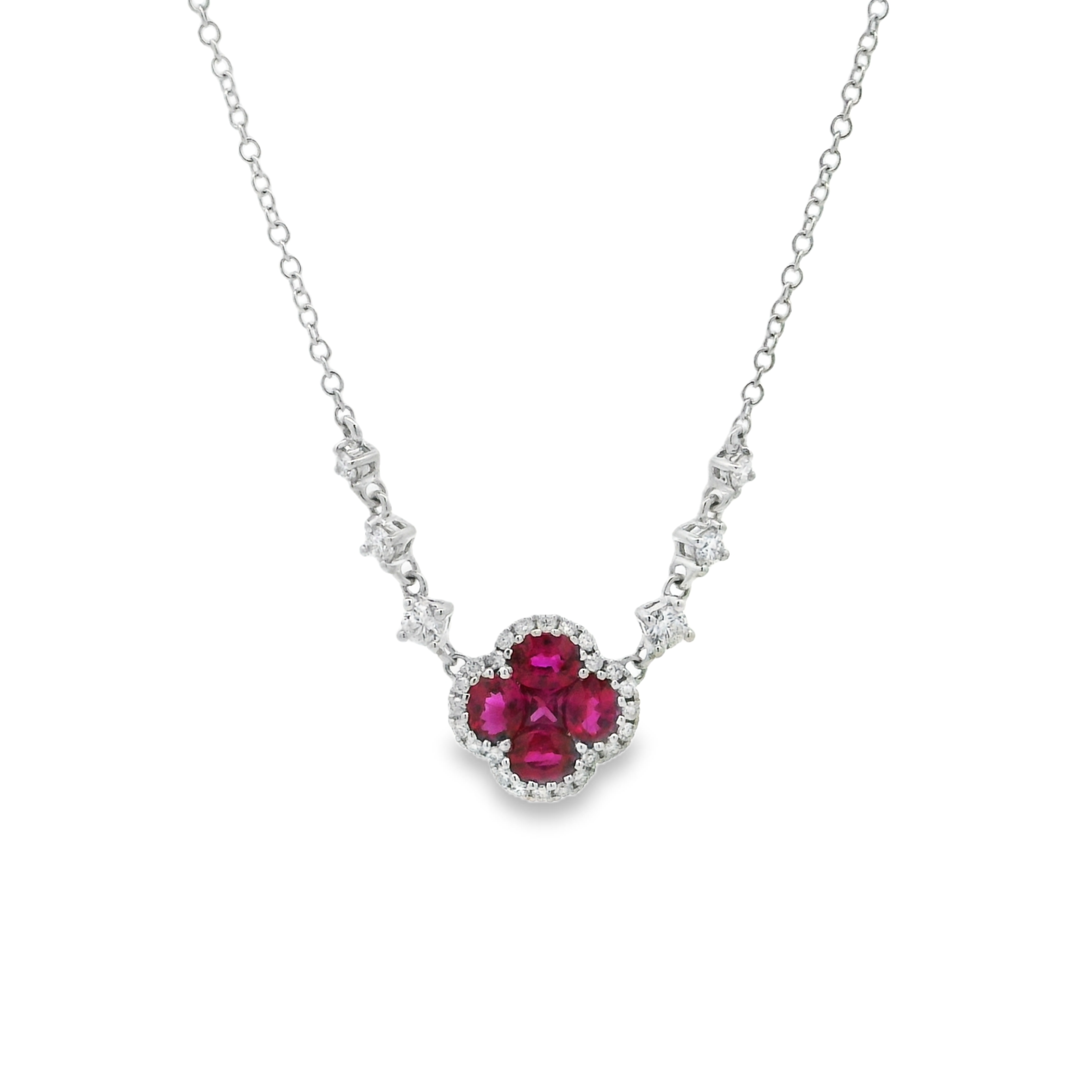 18K White Gold - Oval Cut - Ruby Necklace