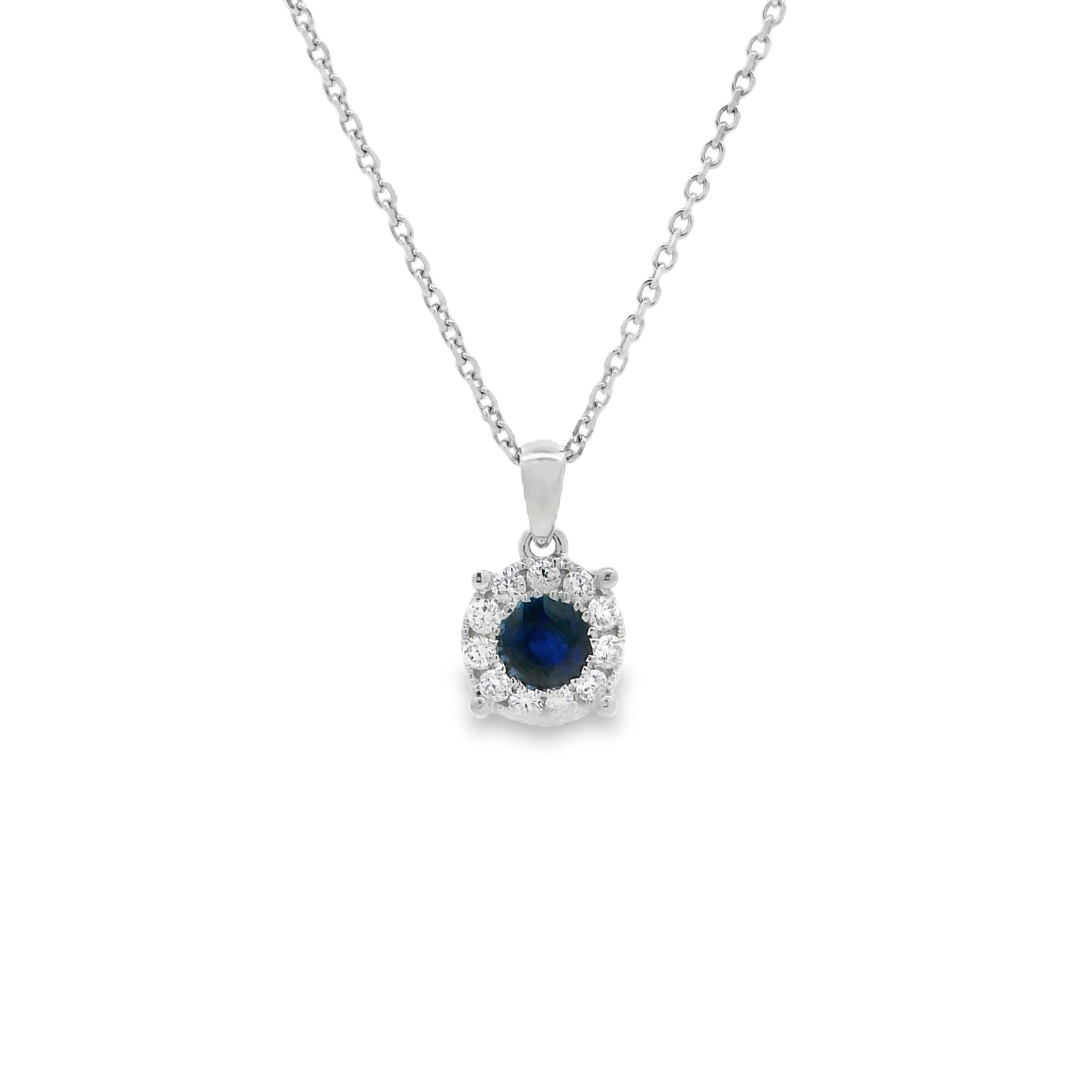 14K White Gold - Round Cut - Sapphire Necklace