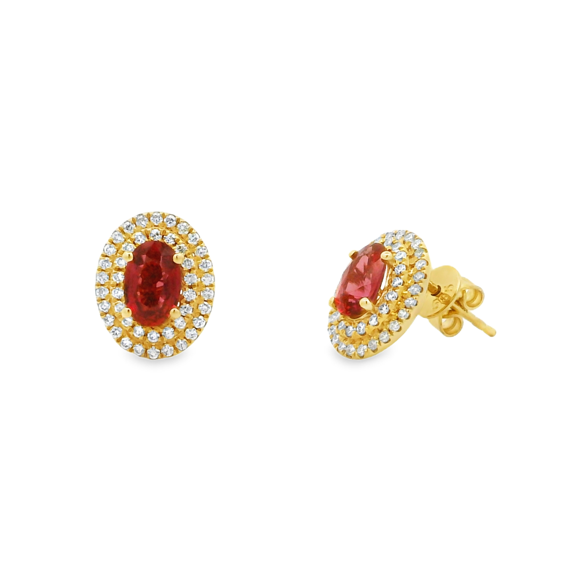 14K Yellow Gold - Oval Cut - Ruby Earrings