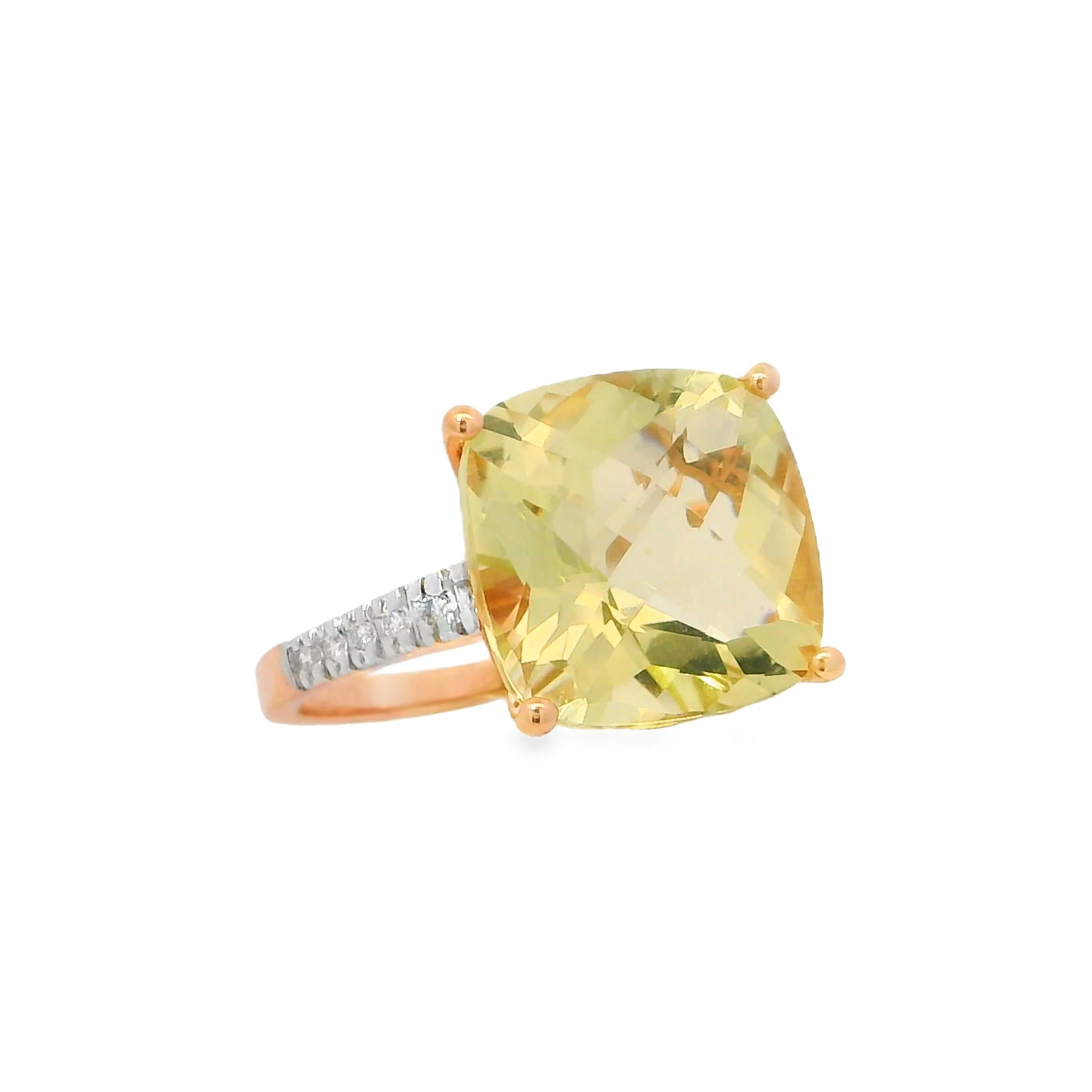 14K Rose Gold - Cushion Cut - Lemon Citrine Ring