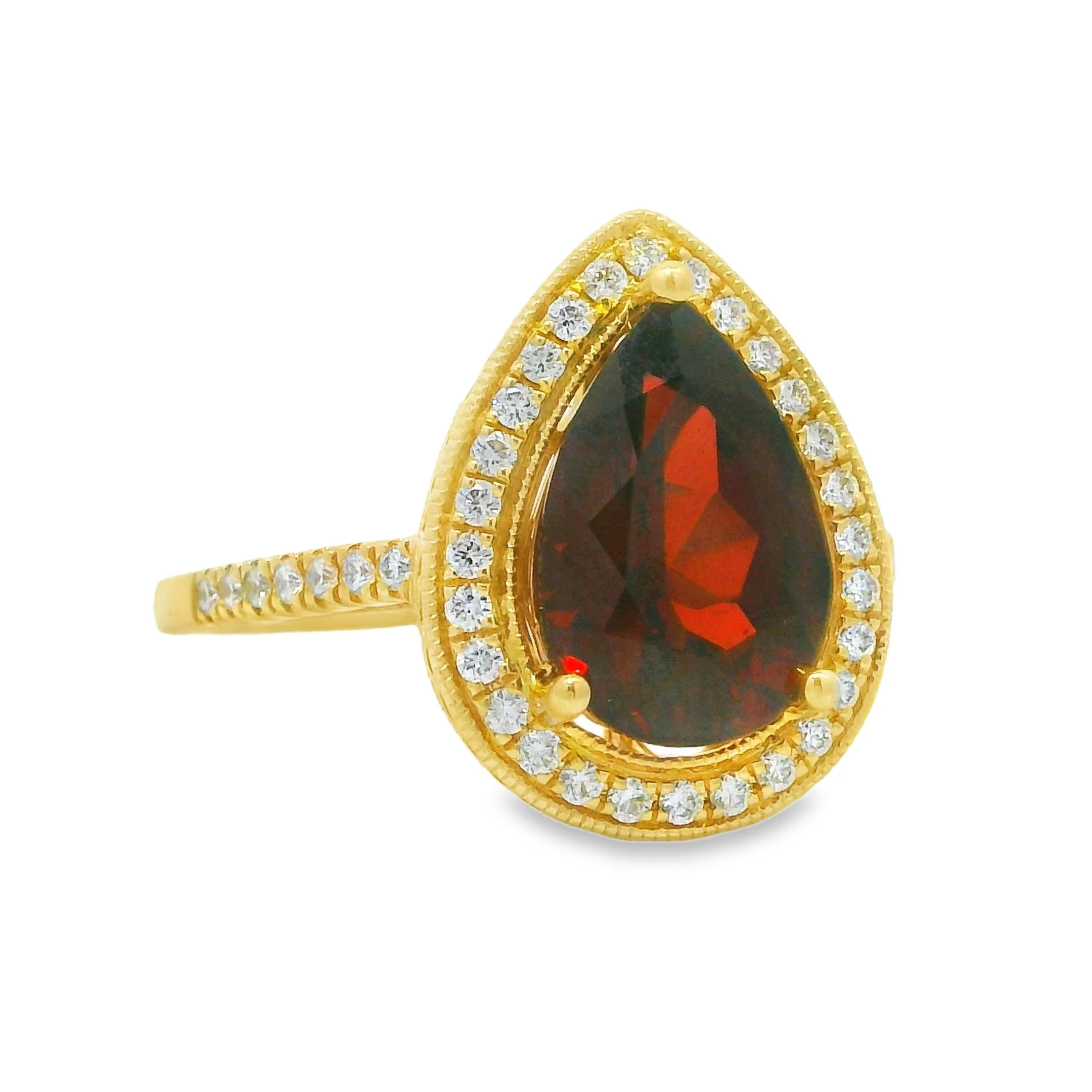 14K Yellow Gold - Pear Cut - Garnet Ring