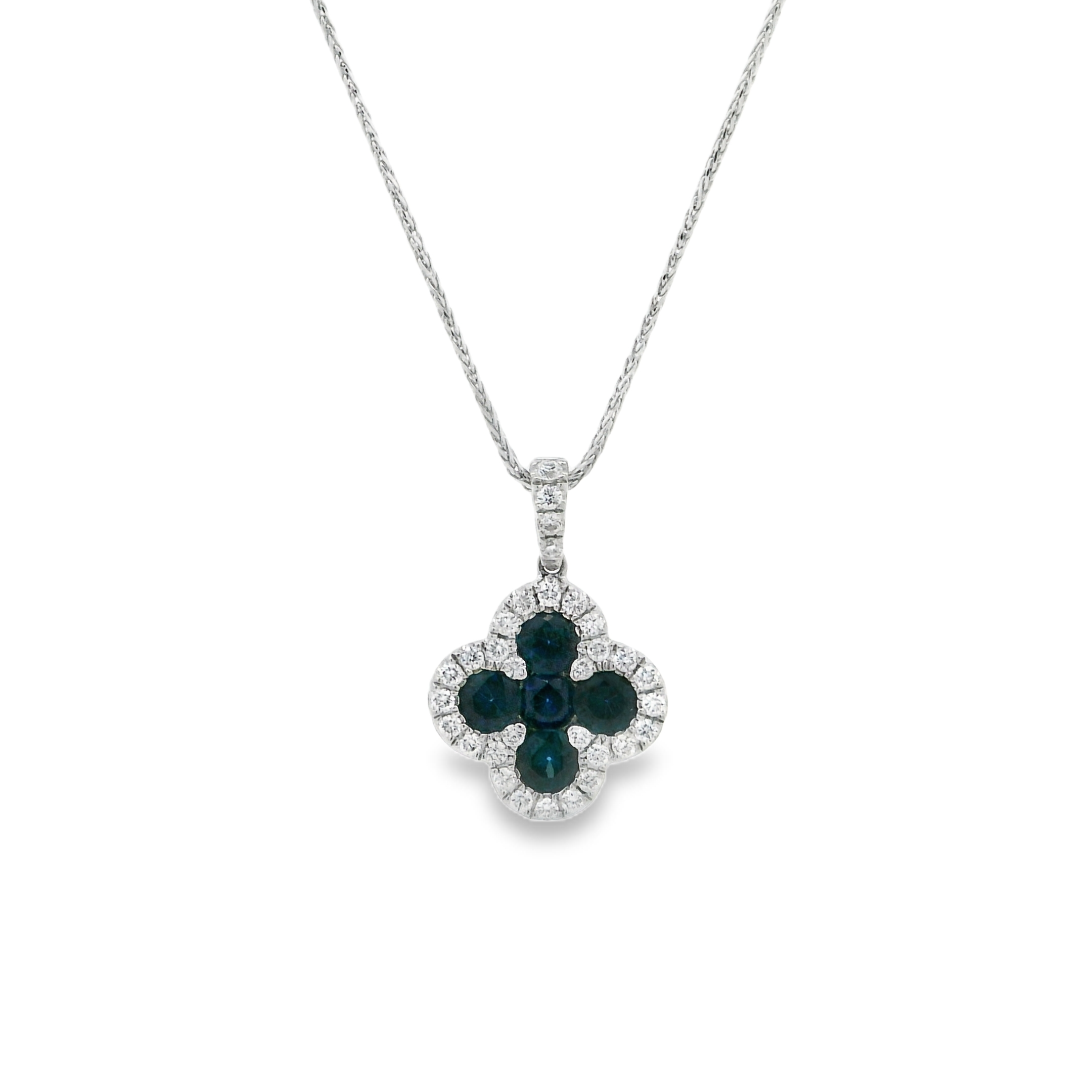 14K White Gold - Round Cut - Sapphire Necklace
