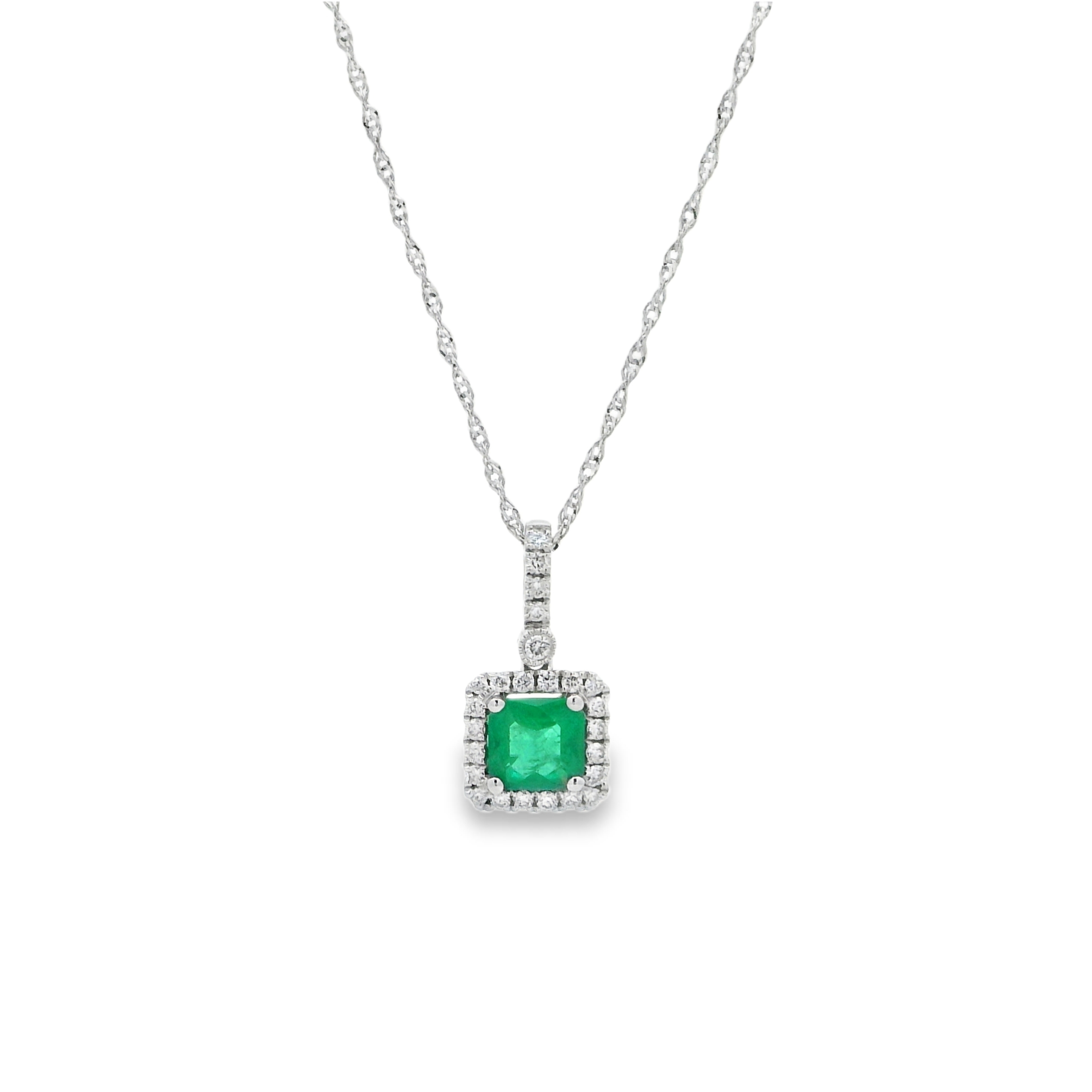 14K White Gold - Cushion Cut - Emerald Necklace