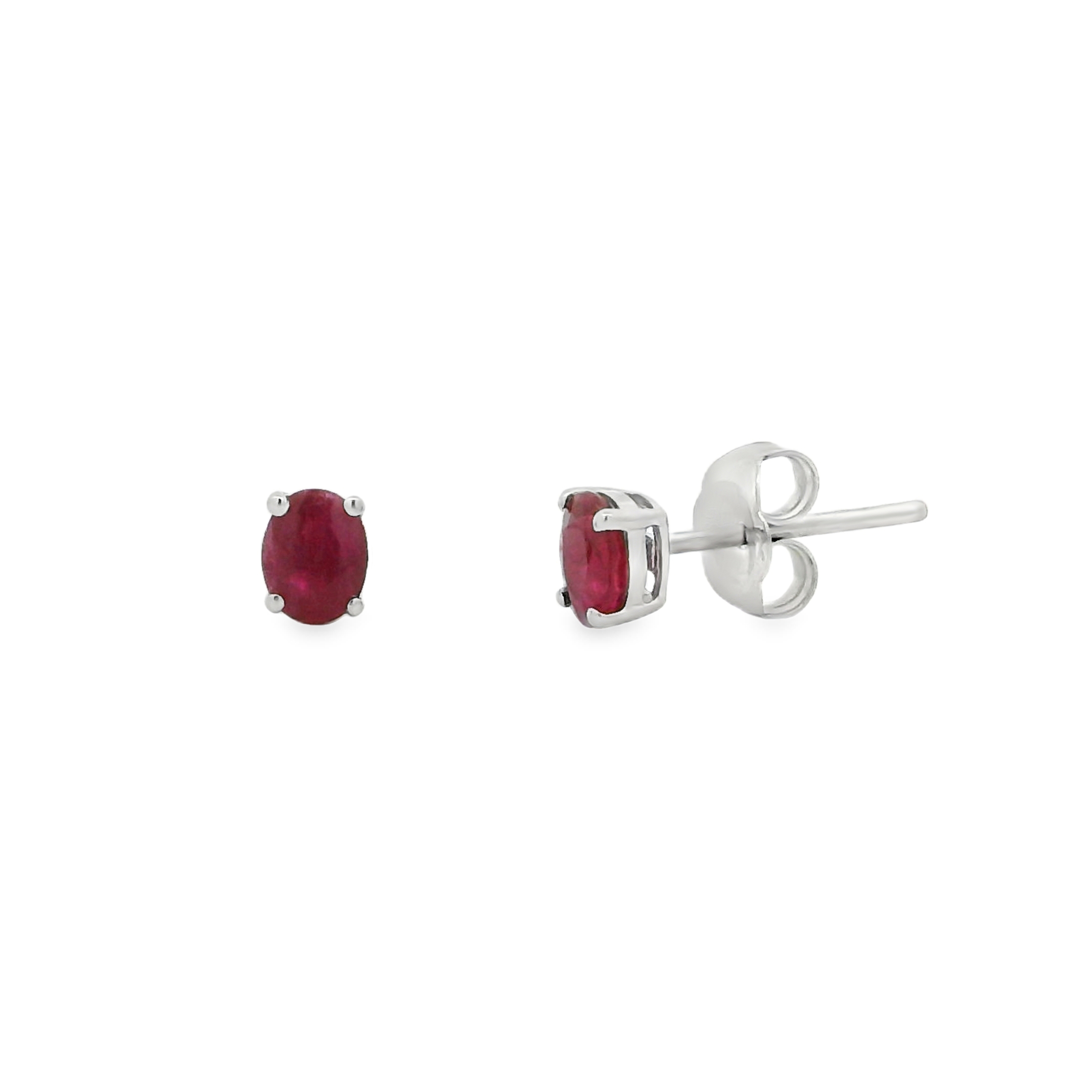 14K White Gold - Oval Cut - Ruby Earrings