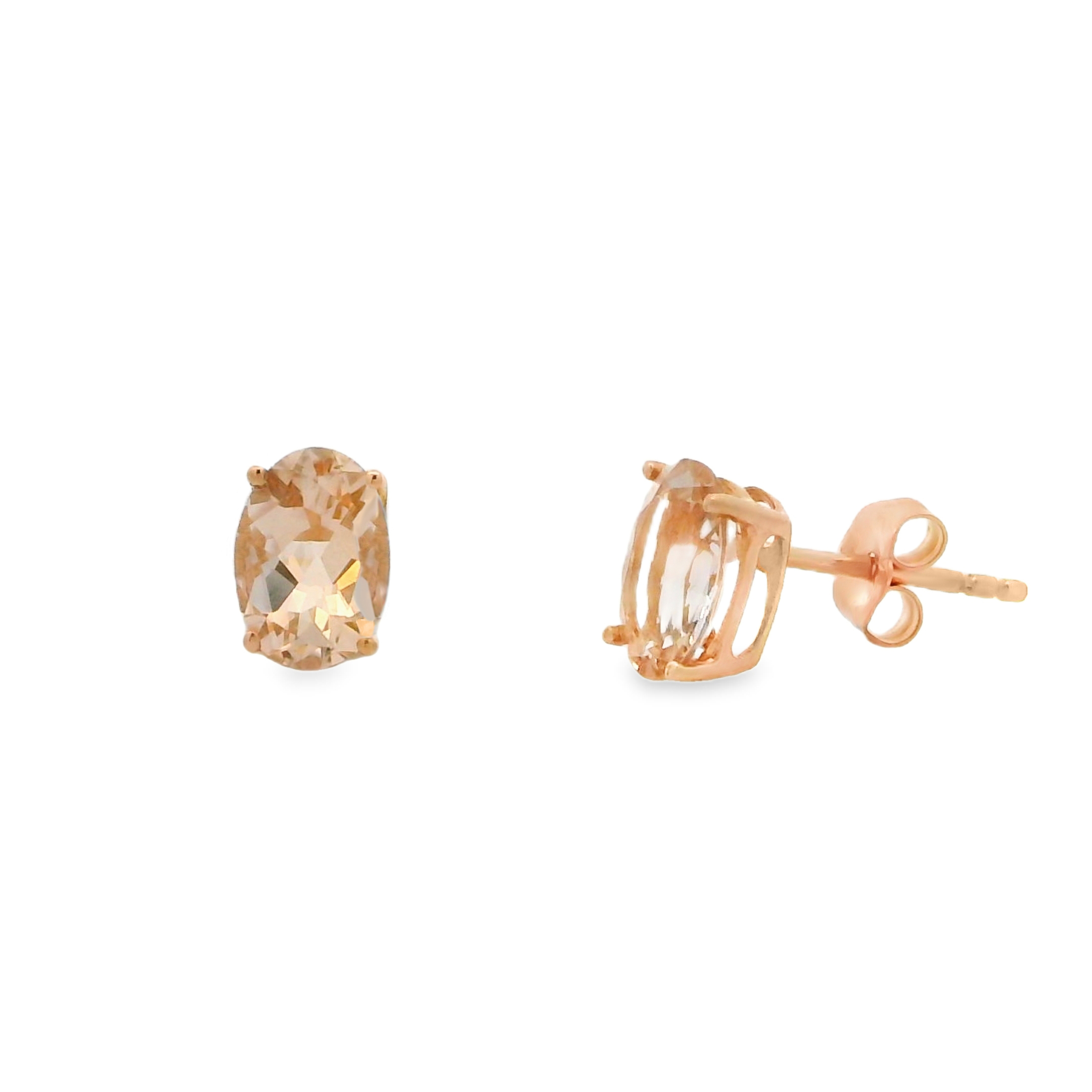 14K Rose Gold - Oval Cut - Morganite Earrings