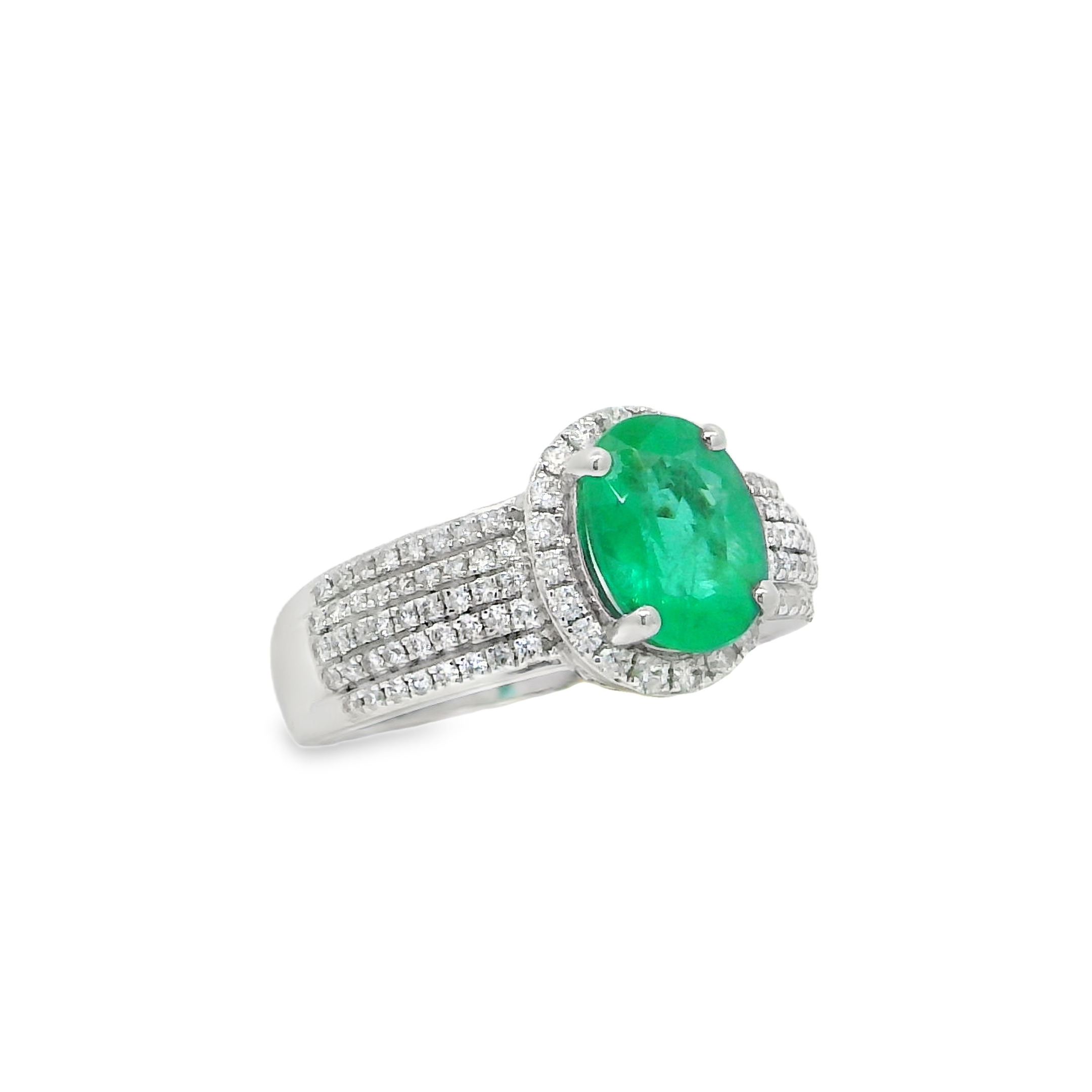18K White Gold - Oval Cut - Emerald Ring