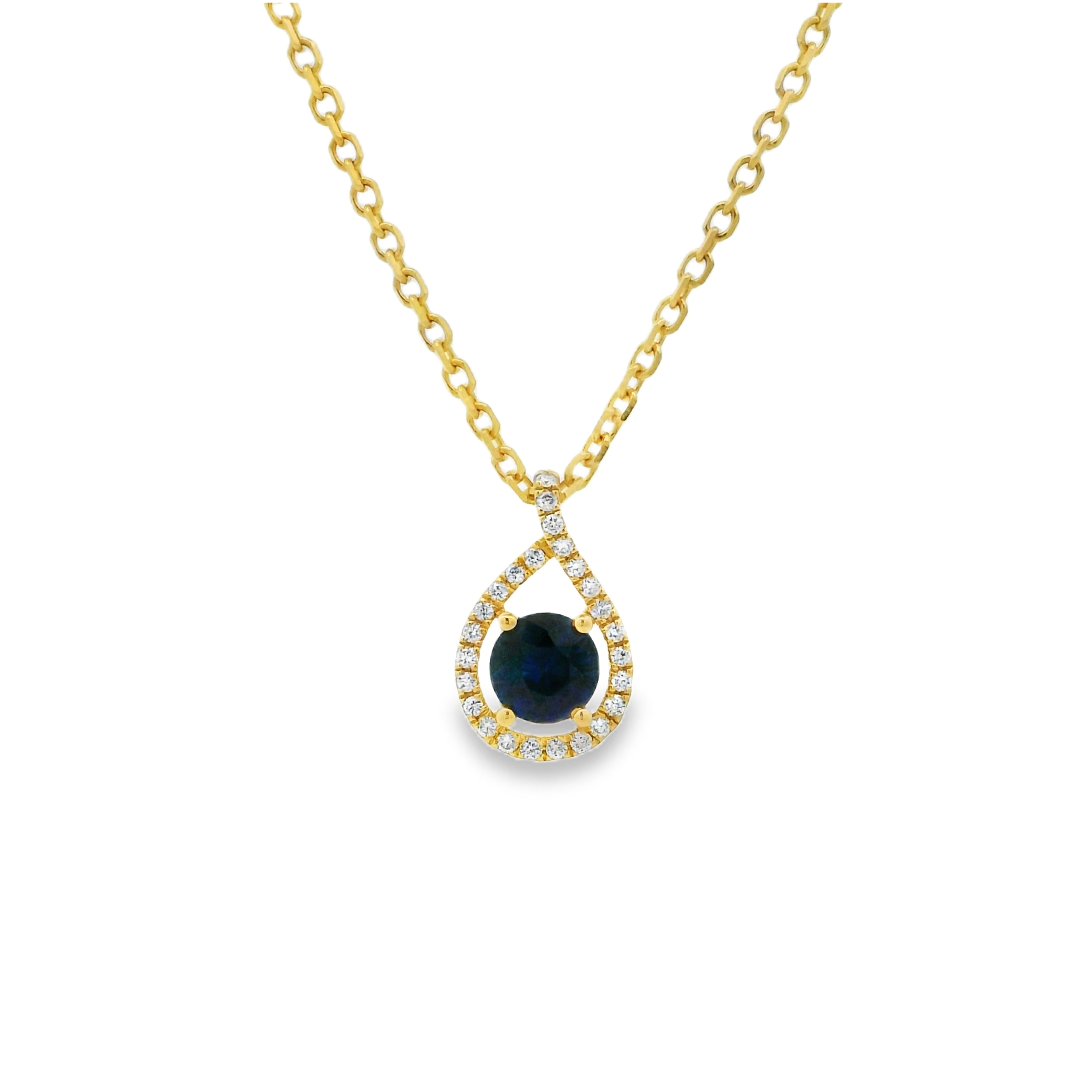 14K Yellow Gold - Round Cut - Blue Sapphire Necklace
