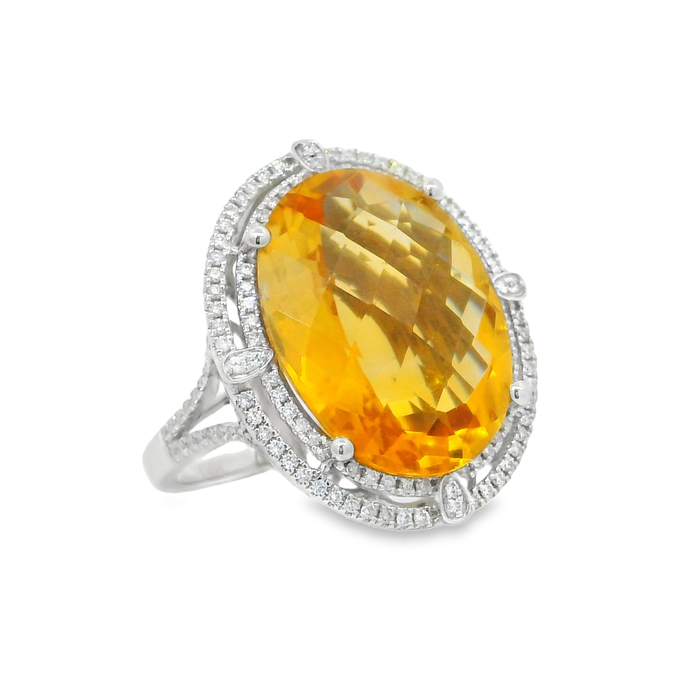14K White Gold - Oval Cut - Citrine Ring