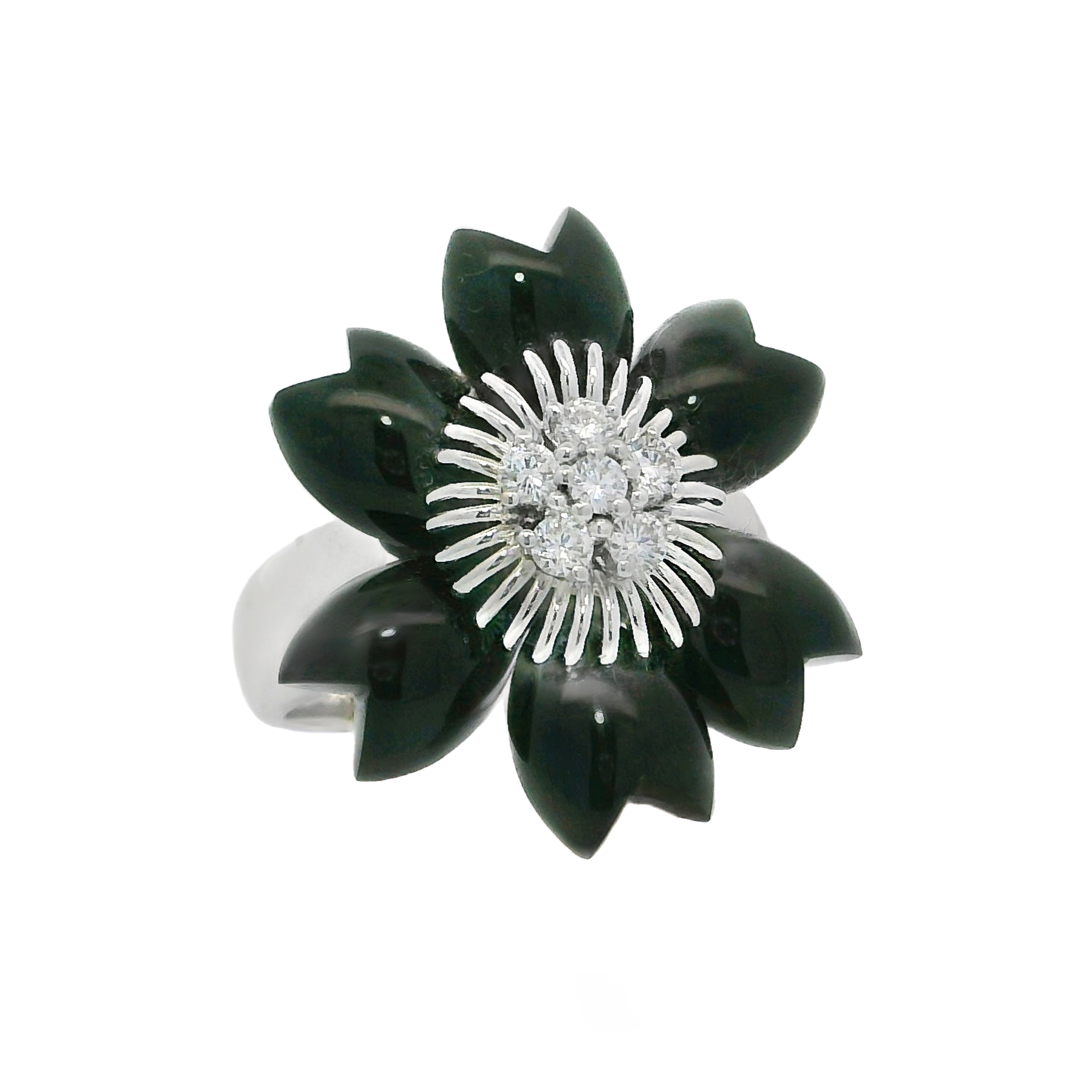 18K White Gold - Black Onyx Flower Ring