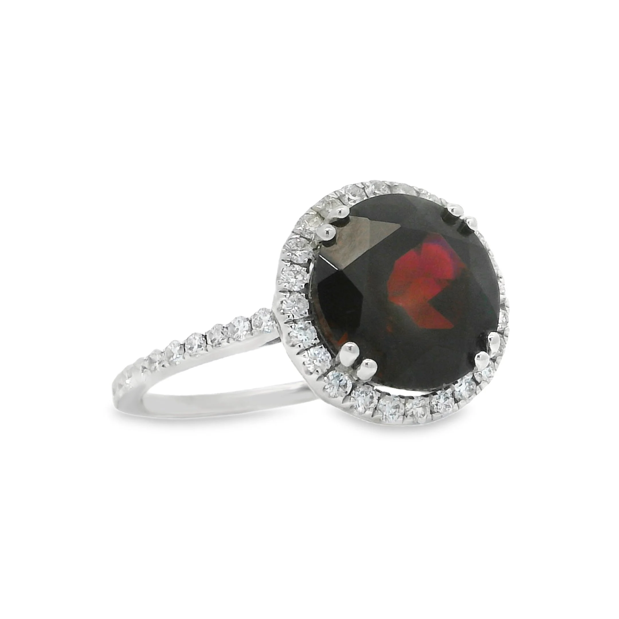 14K White Gold - Round Cut - Garnet Ring