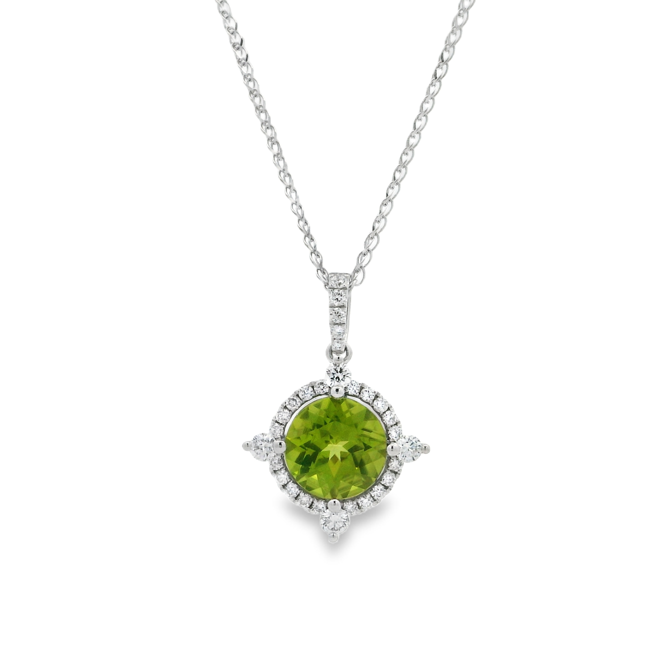 14K White Gold - Round Cut - Peridot Necklace