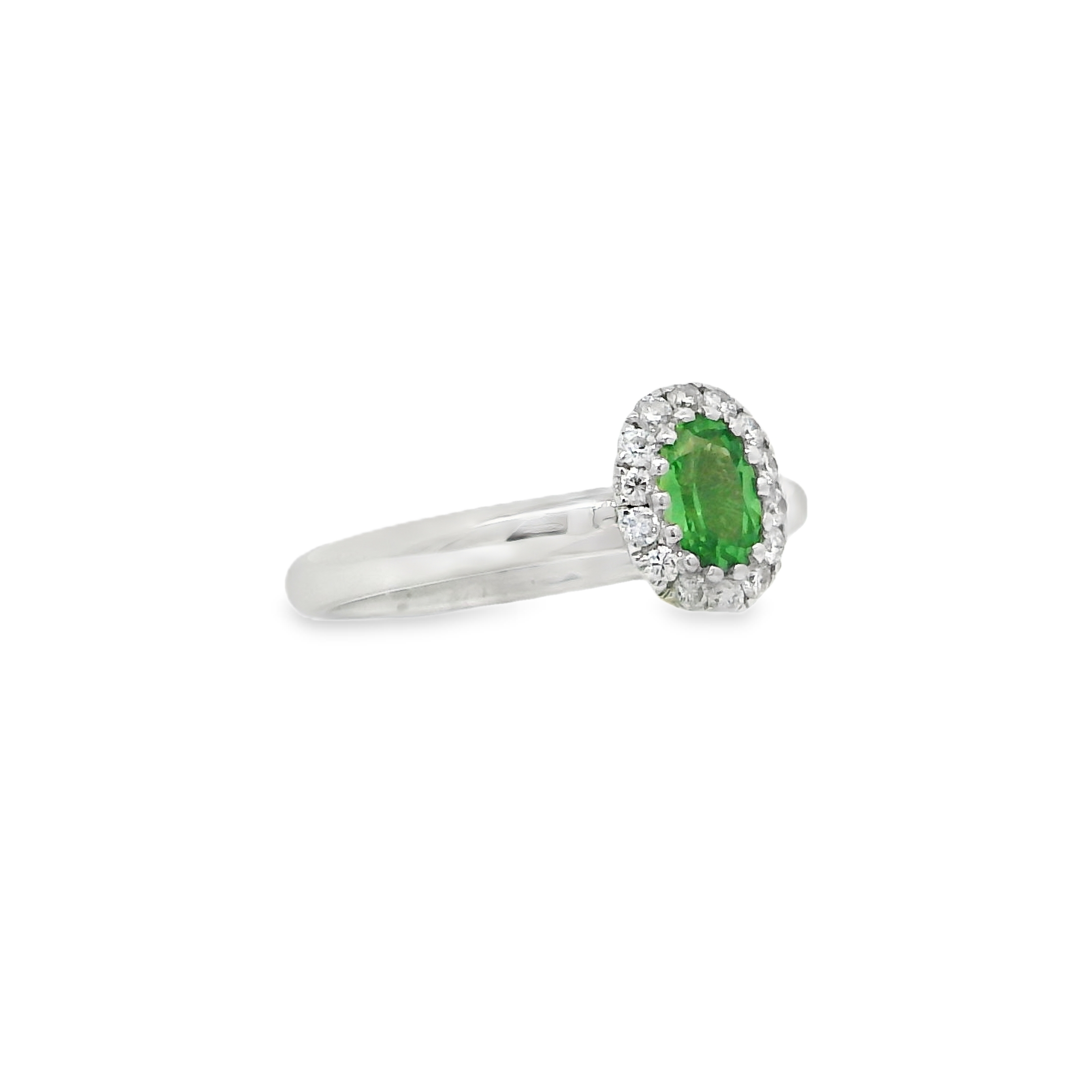 18K White Gold - Oval Cut - Tsavorite Ring