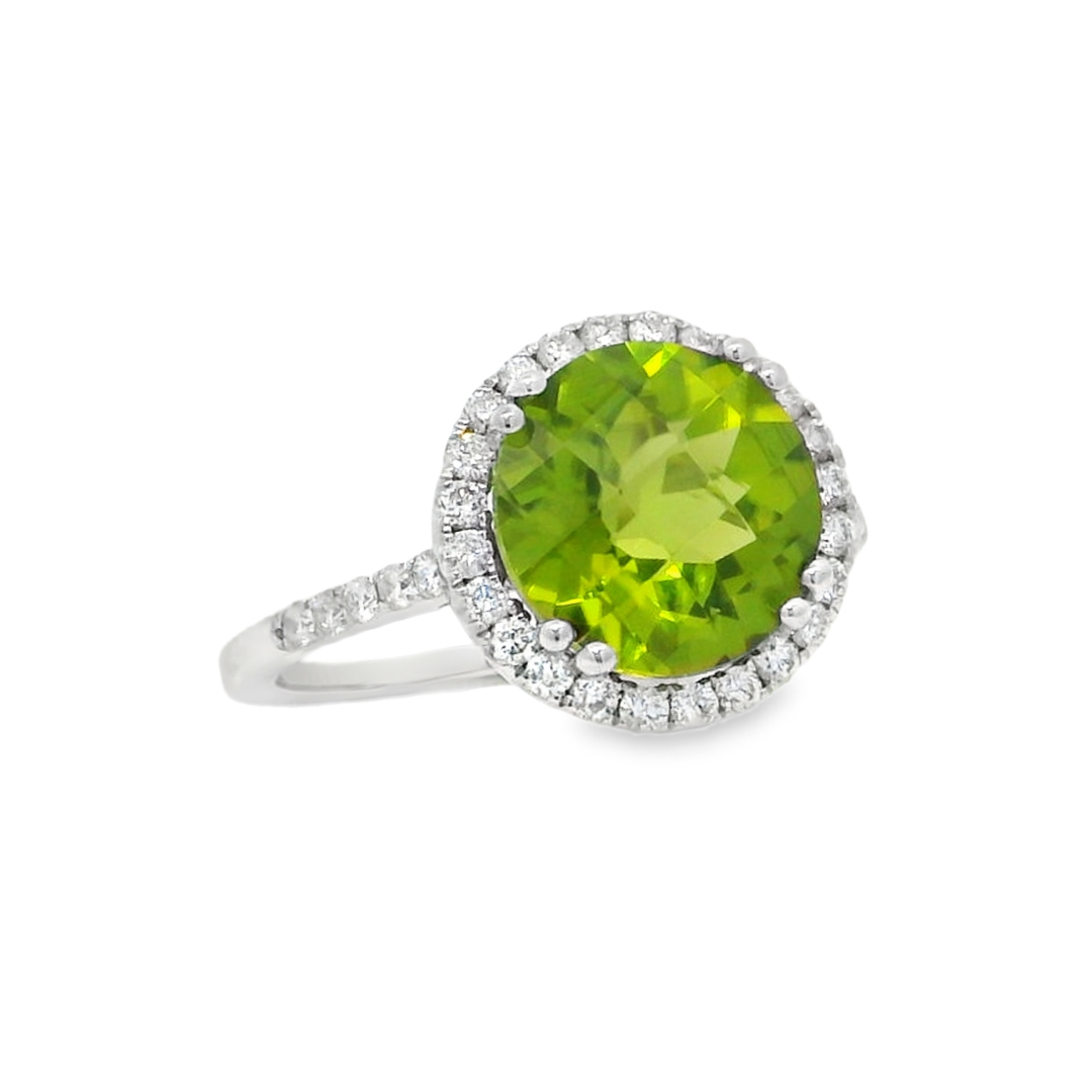 14K White Gold - Round Cut - Peridot Ring