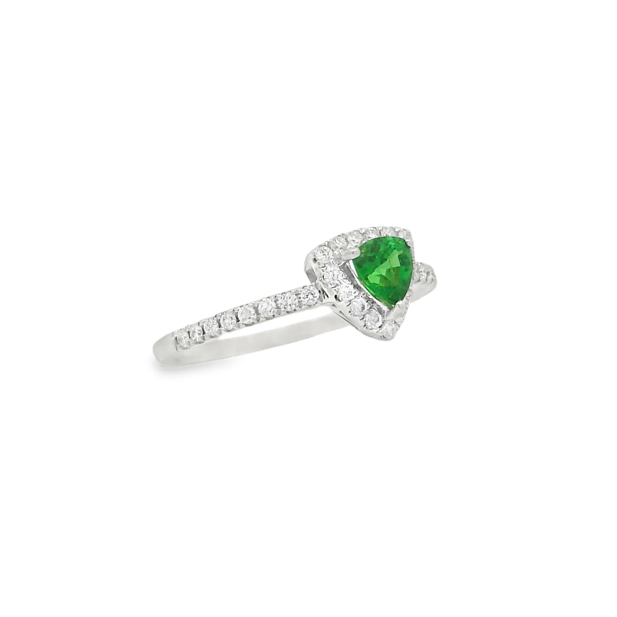 14K White Gold - Trillion Cut - Tsavorite Garnet Ring