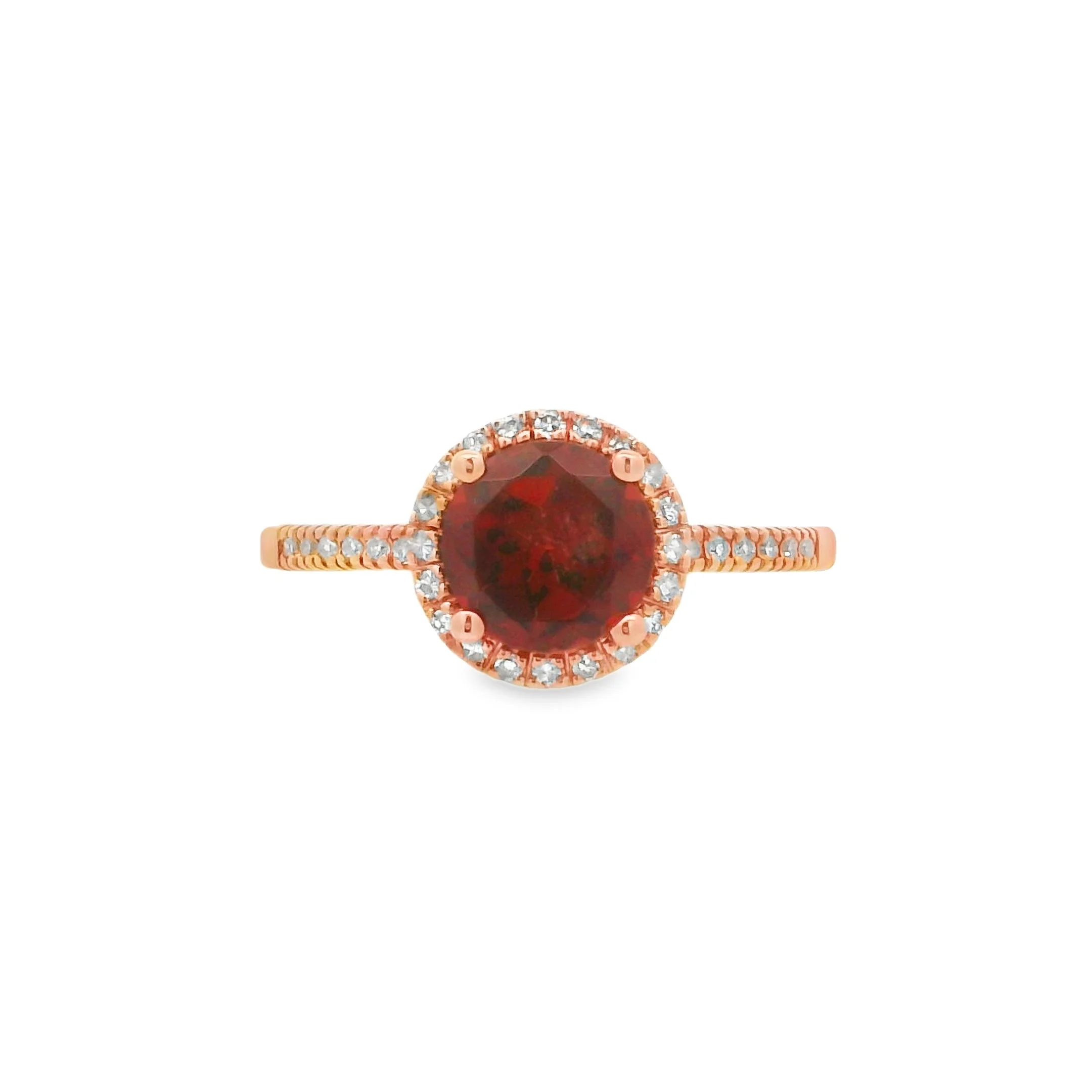 14K Rose Gold - Round Cut - Garnet Ring