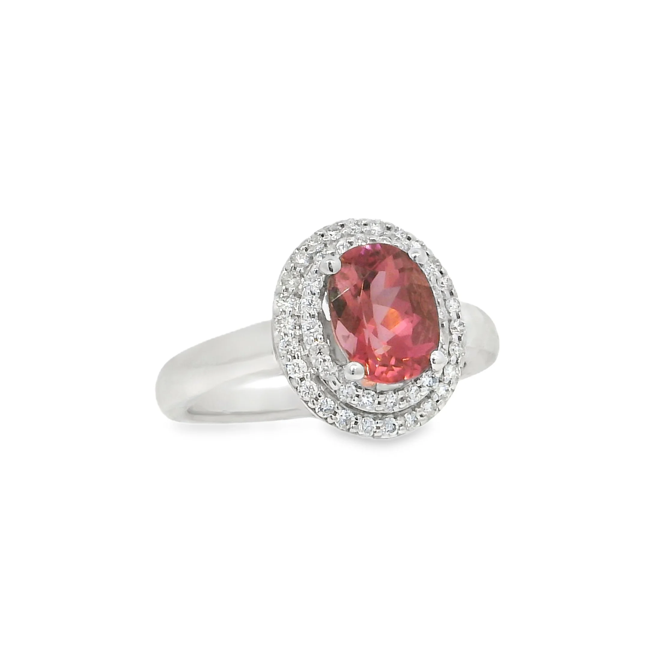 14K White Gold - Oval Cut - Pink Tourmaline Ring