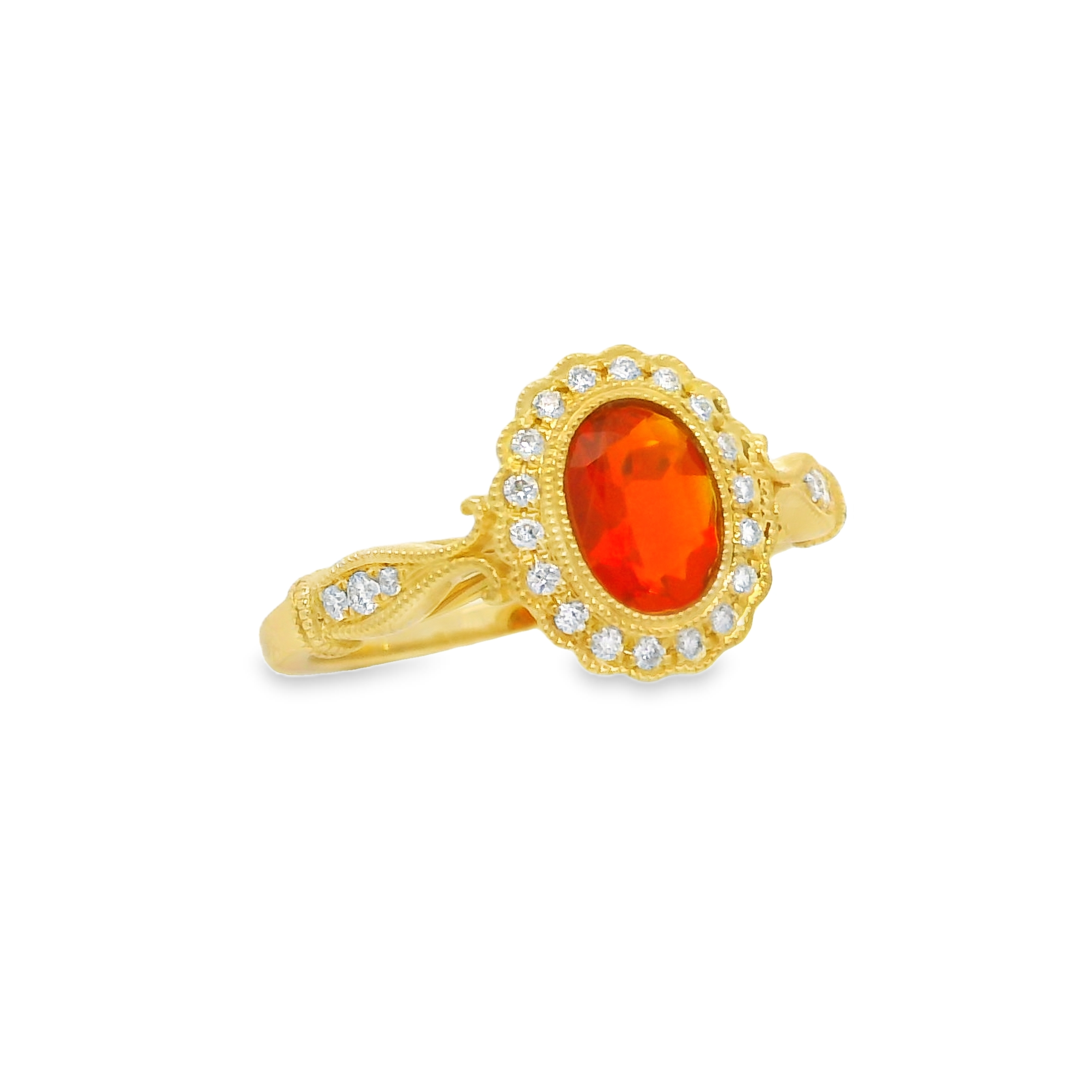 14K Yellow Gold - Oval Cut - Mexican Fire Opal Ring