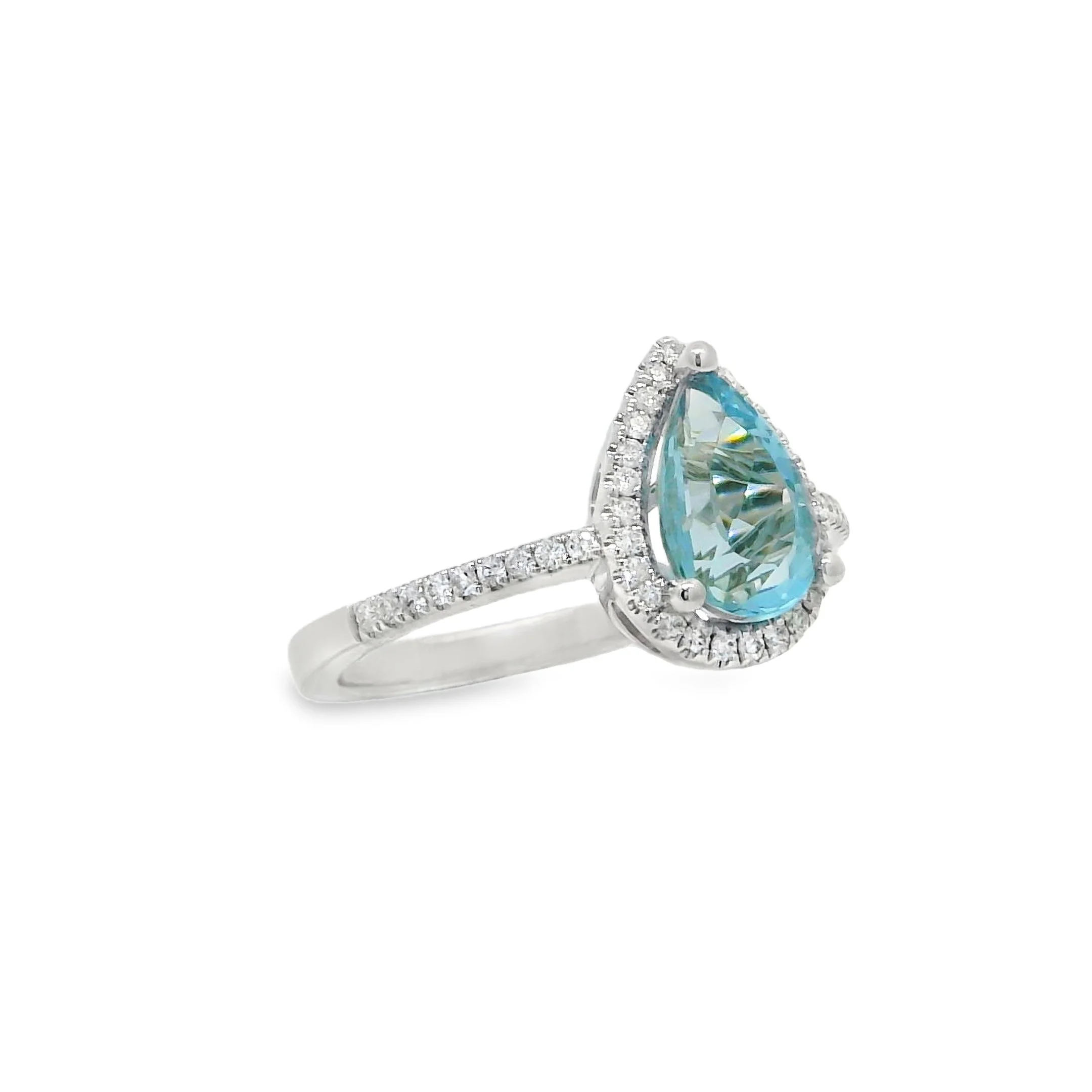 14K White Gold - Pear Cut - Aquamarine Ring