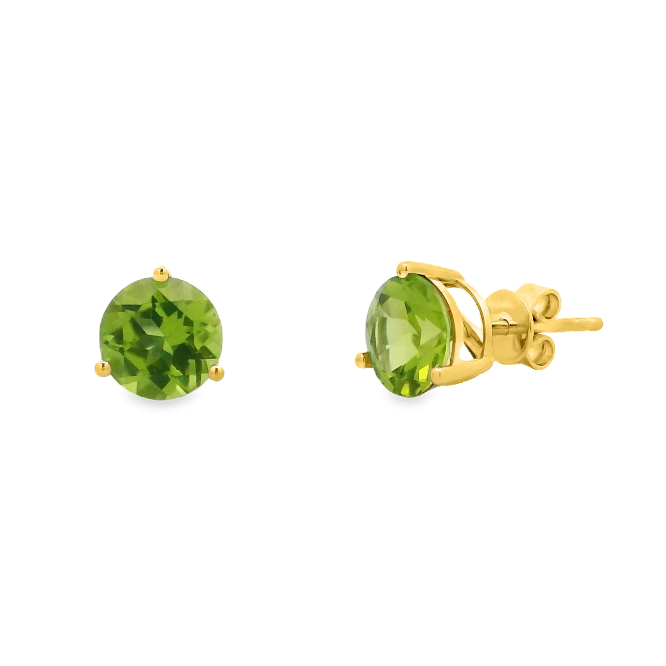 14K Yellow Gold - Round Cut - Peridot Earrings