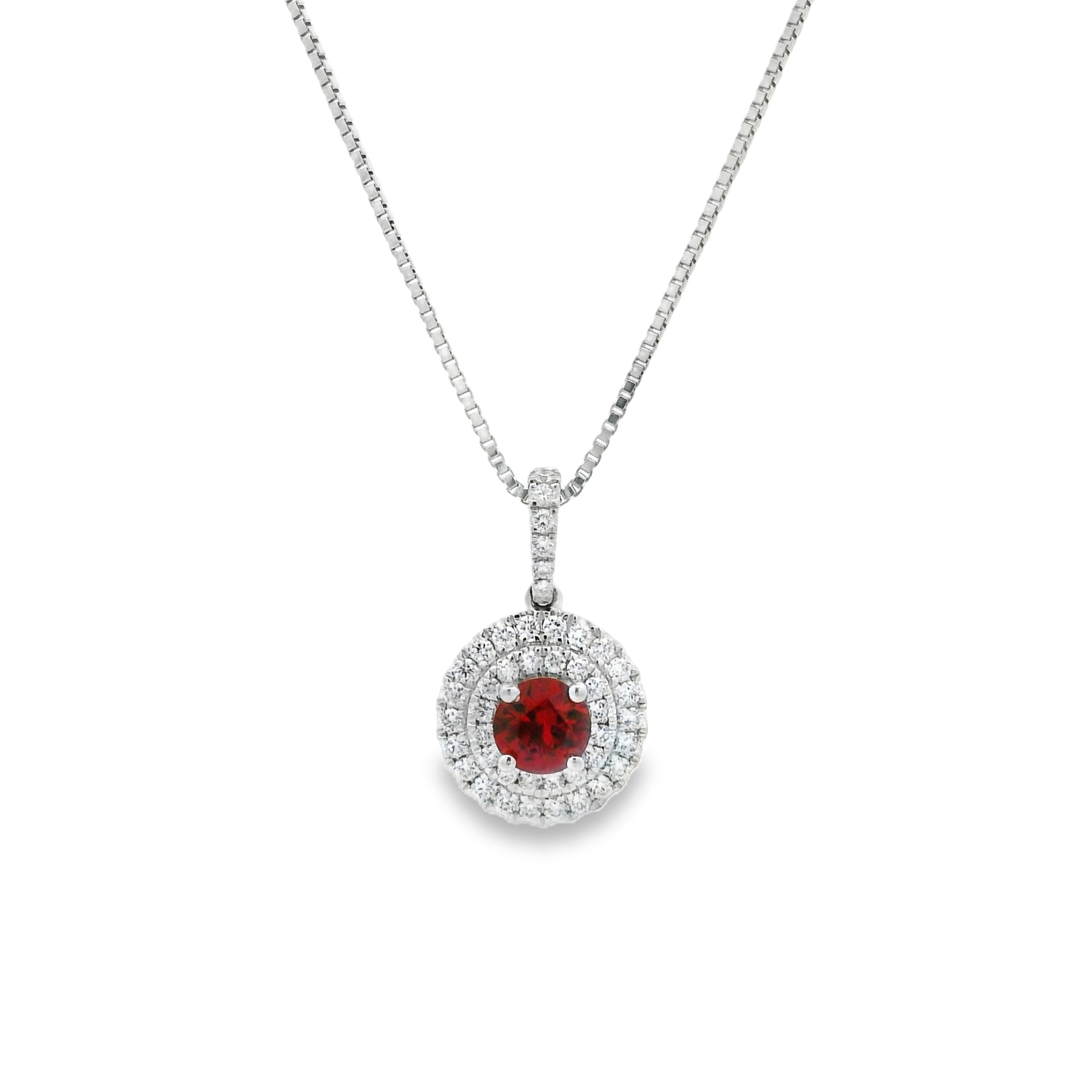 14K White Gold - Round Cut - Ruby Necklace