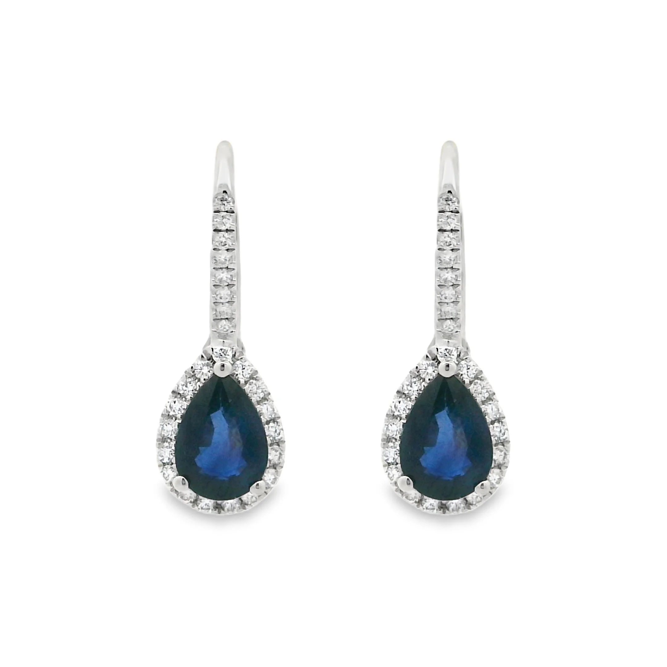 14K White Gold - Pear Cut - Blue Sapphire Earrings