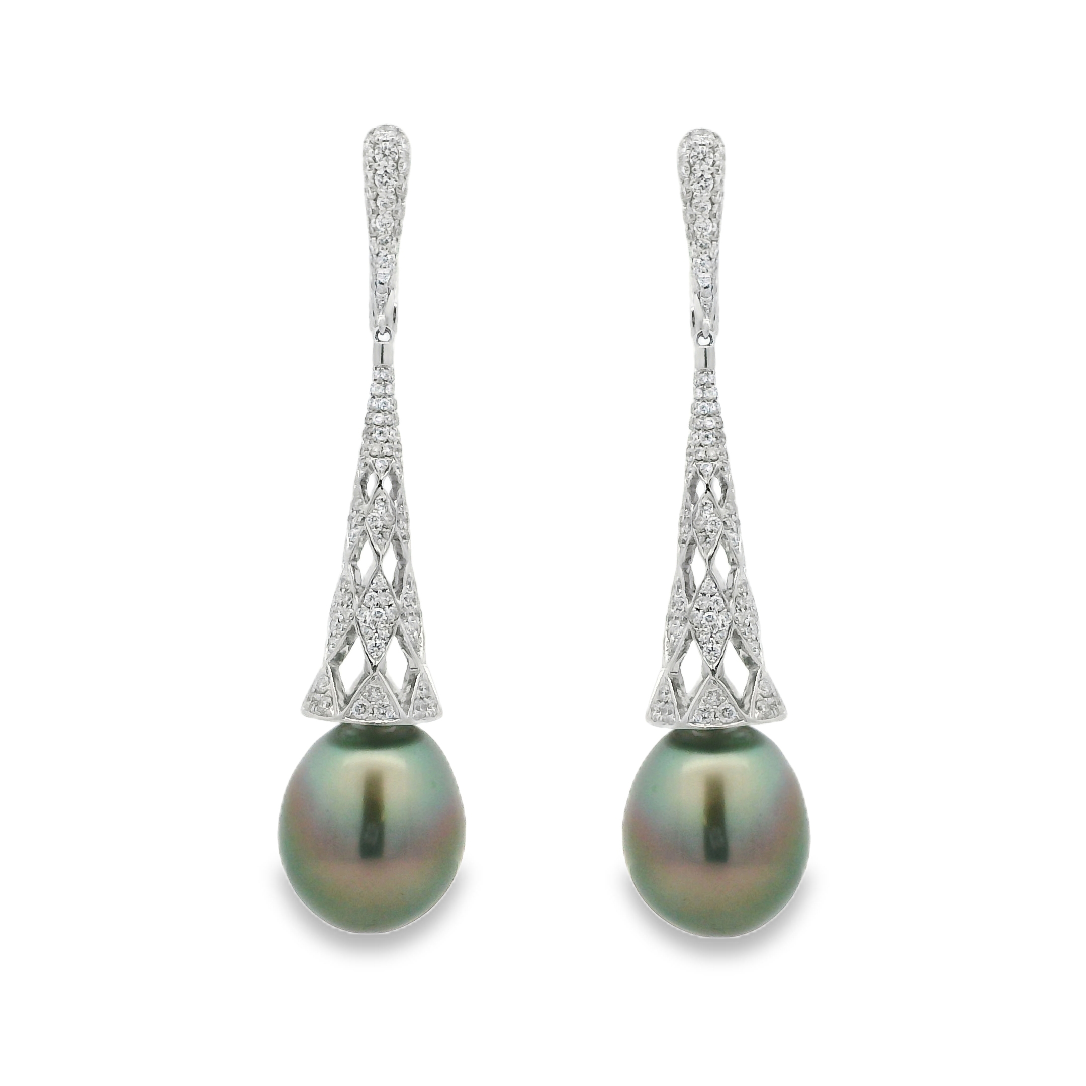 18K White Gold - 11x13MM - Tahitian Pearl Earrings