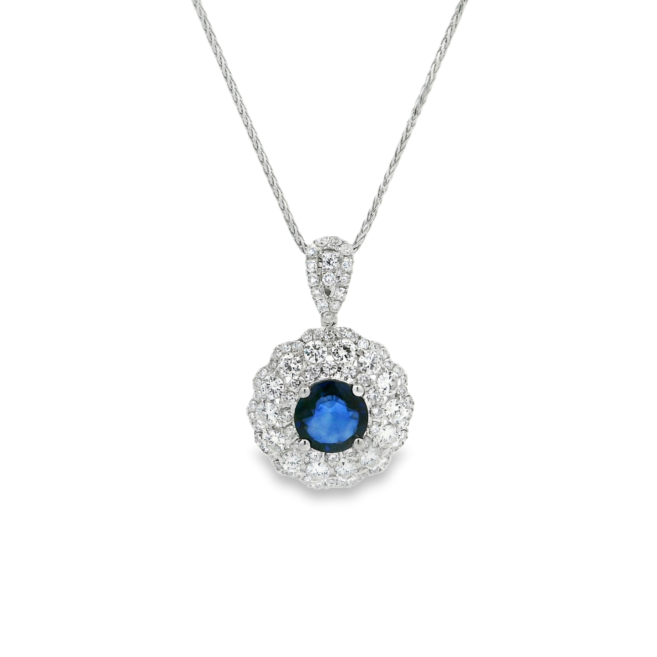 18K White Gold - Round Cut - Sapphire Necklace