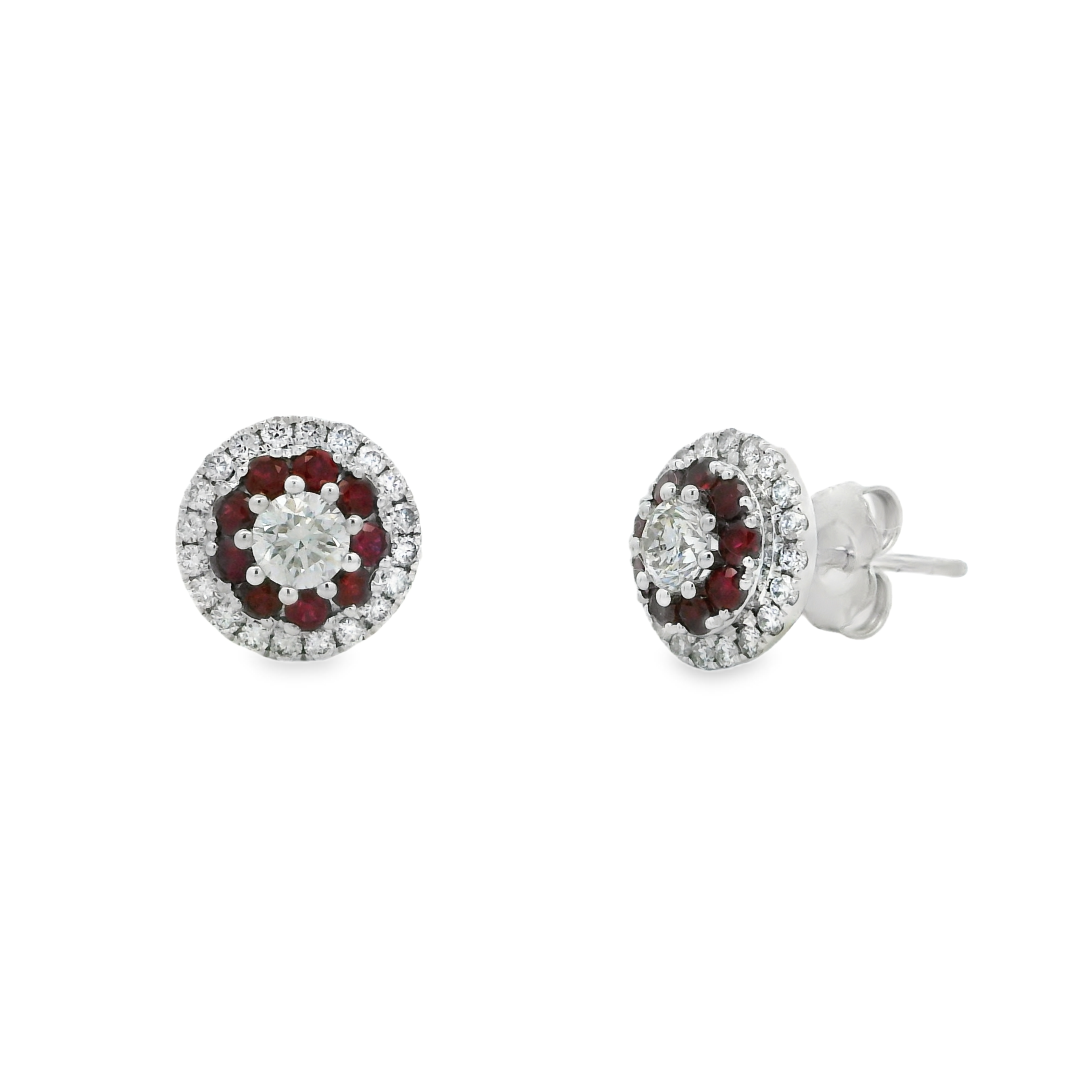 14K White Gold - Round Cut - Ruby Earring