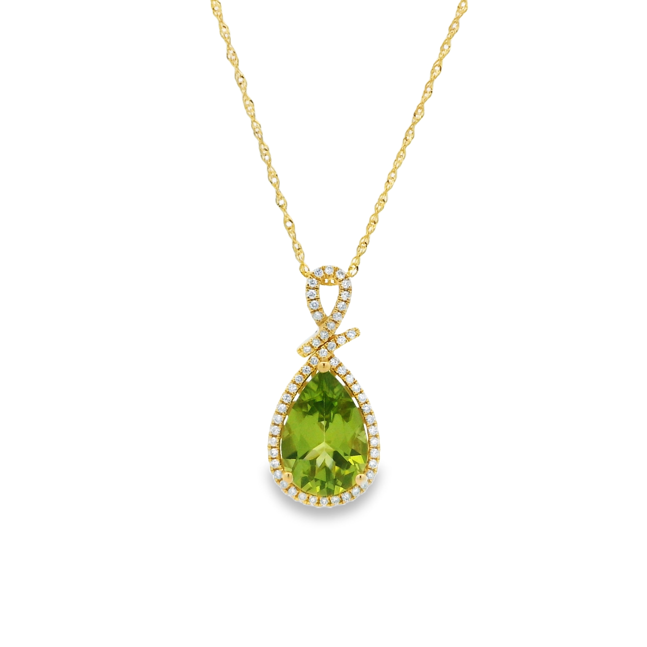 14K Yellow Gold - Pear Cut - Peridot Necklace