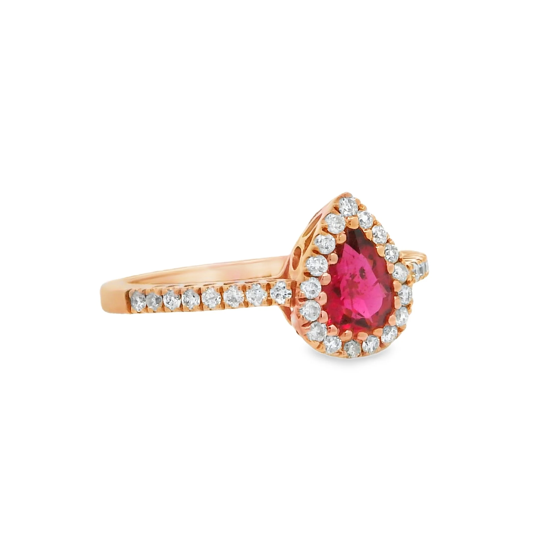 14K Rose Gold - Pear Cut - Rubellite Ring