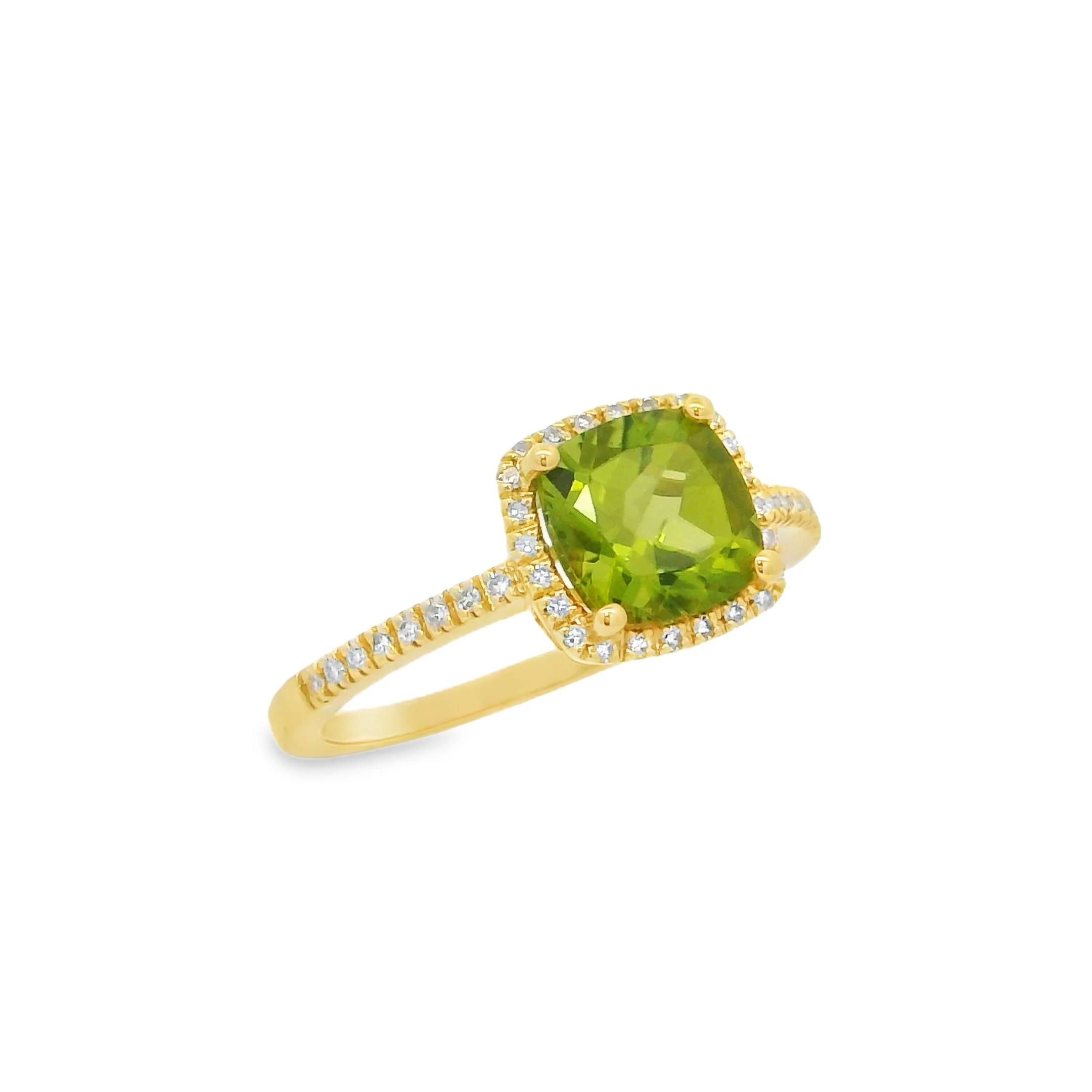 14K Yellow Gold - Cushion Cut - Peridot Ring