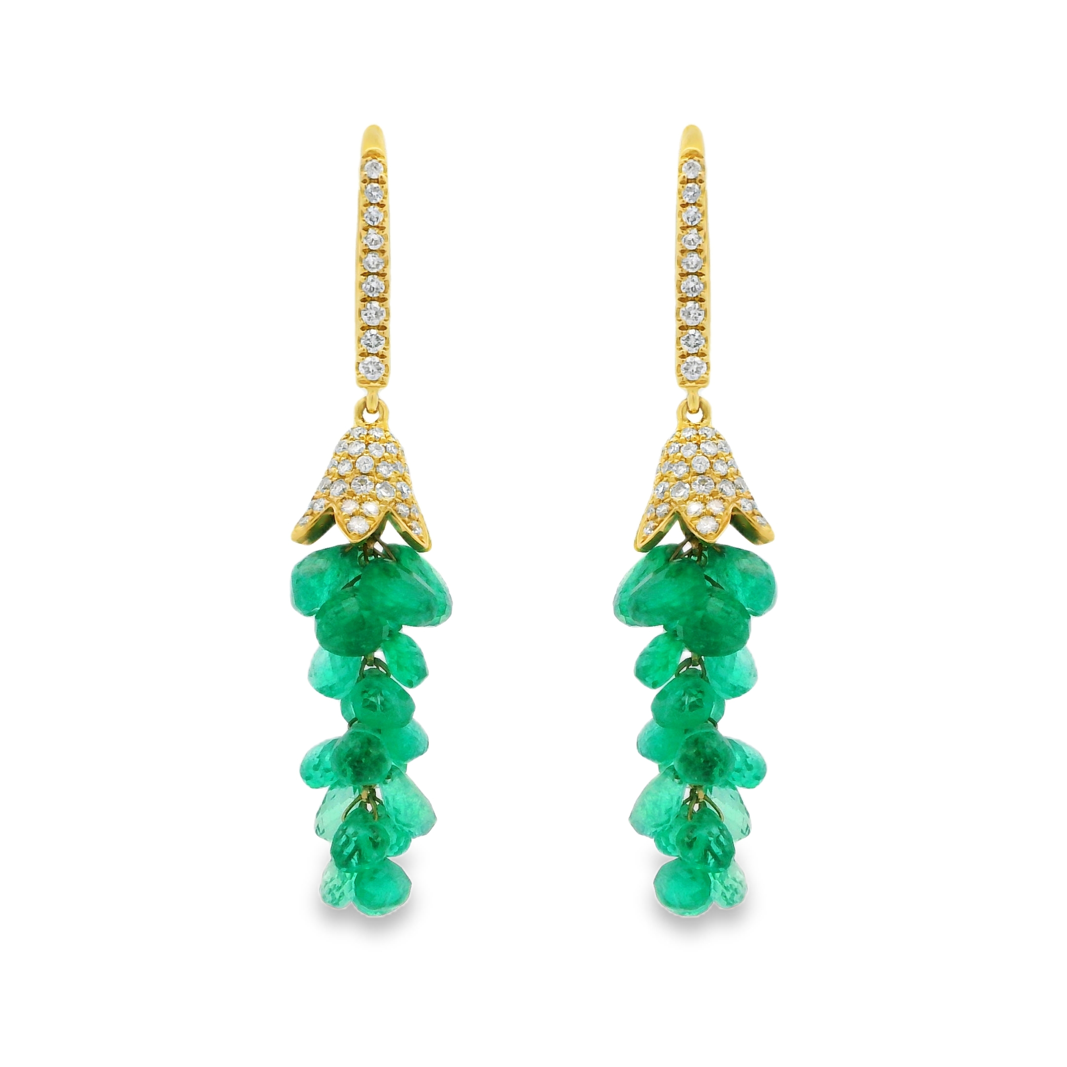 18K Yellow Gold - Multiple Cut - Emerald Earrings