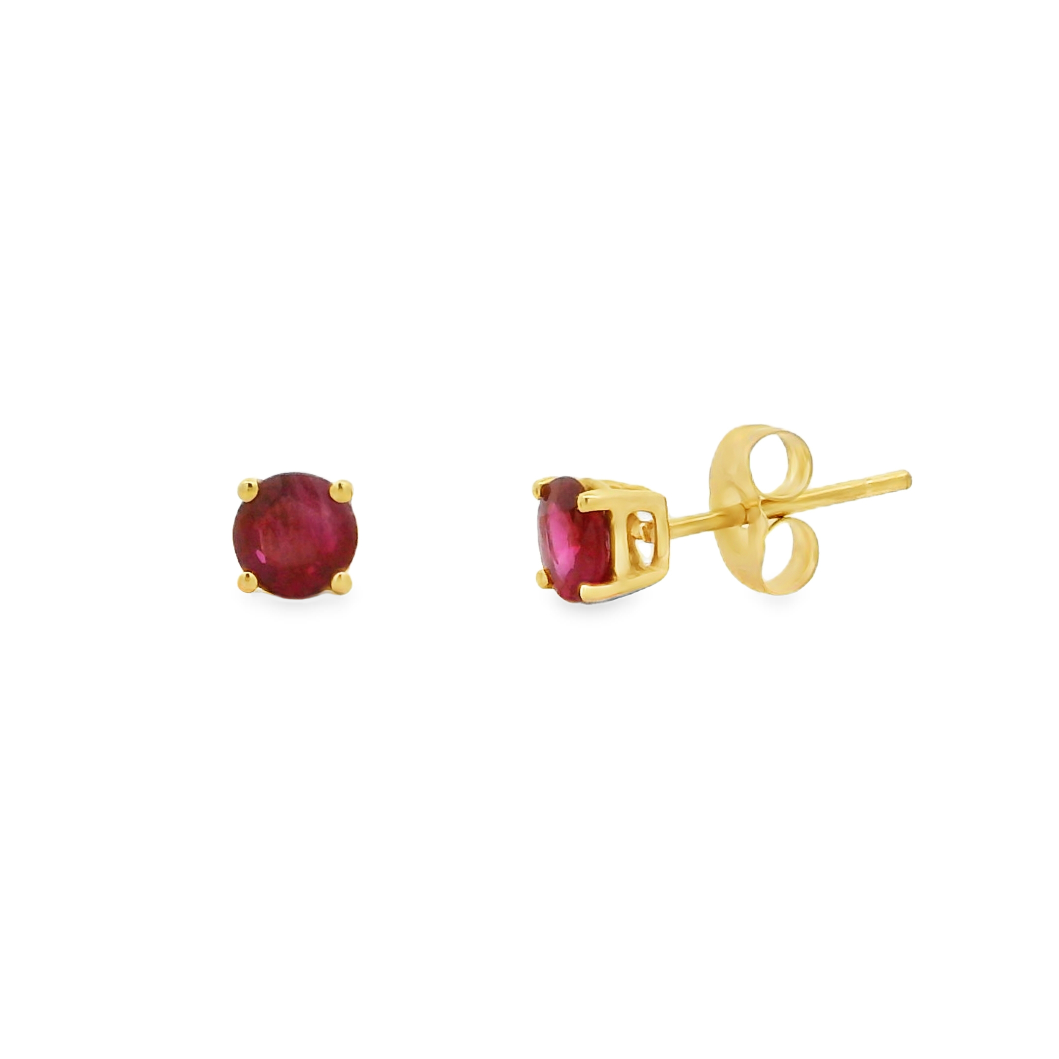 14K Yellow Gold - Round Cut - Ruby Earrings