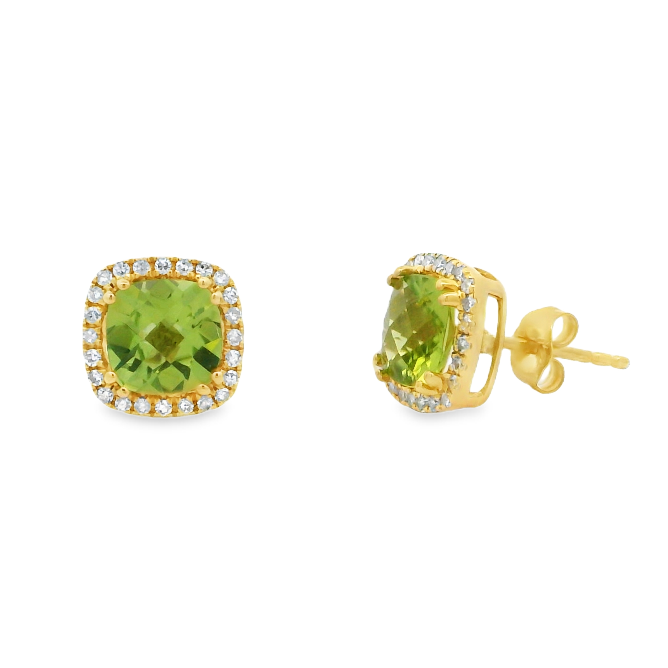14K Yellow Gold - Cushion Cut - Peridot Earrings