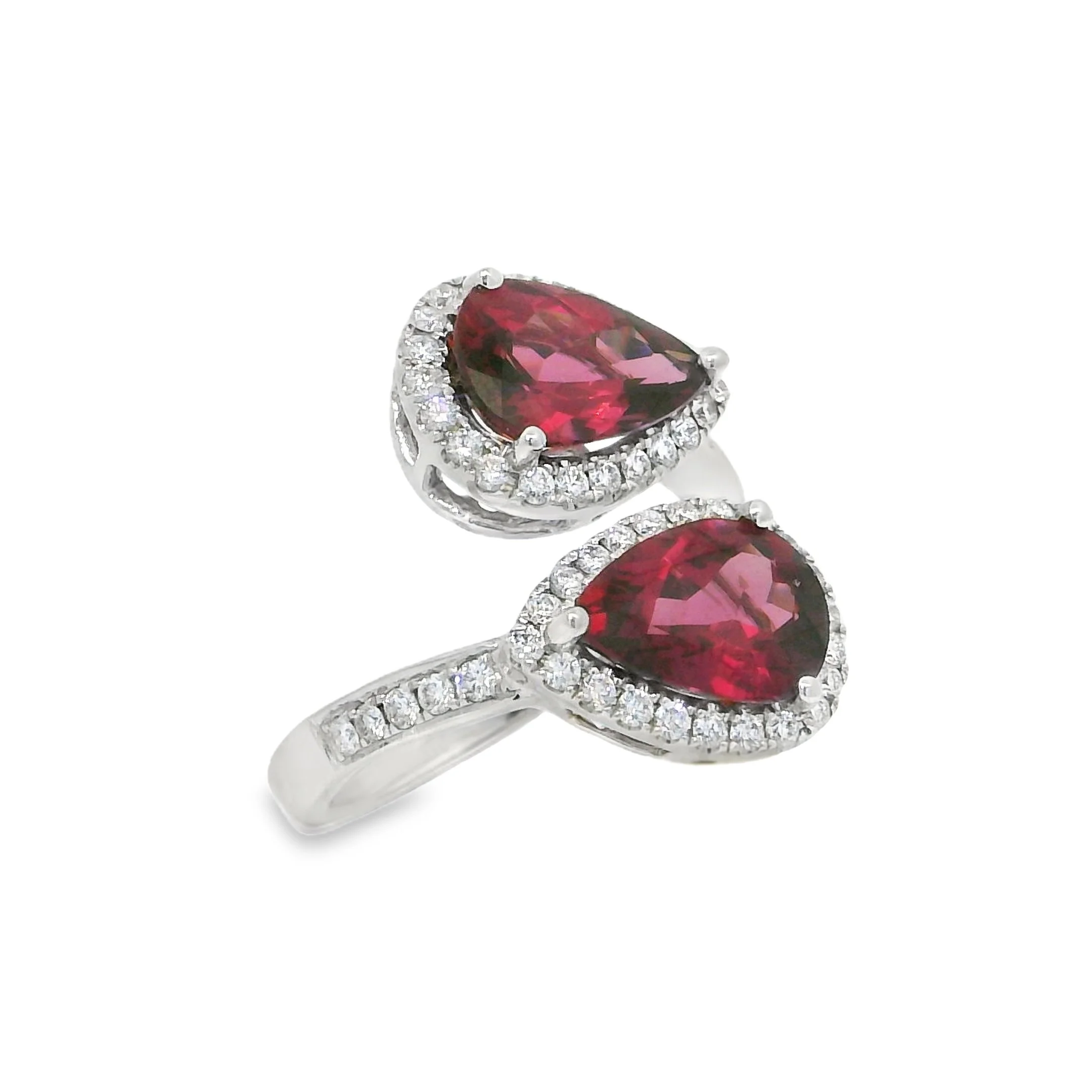 18K White Gold - Pear Cut - Pink Tourmaline Ring