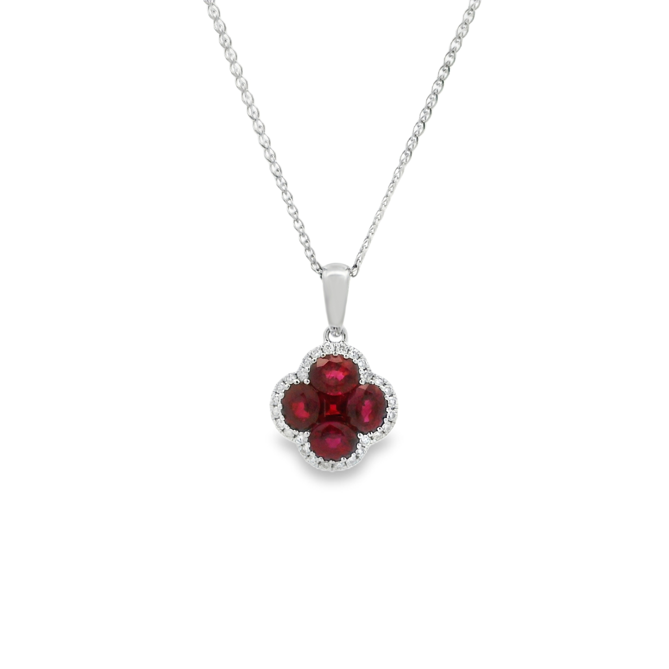 14K White Gold - Oval Cut - Ruby Necklace