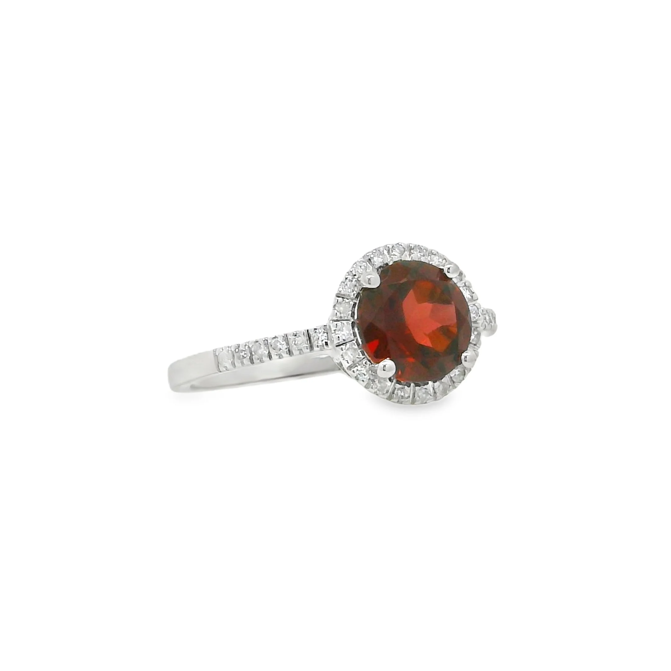 14K White Gold - Round Cut - Garnet Ring