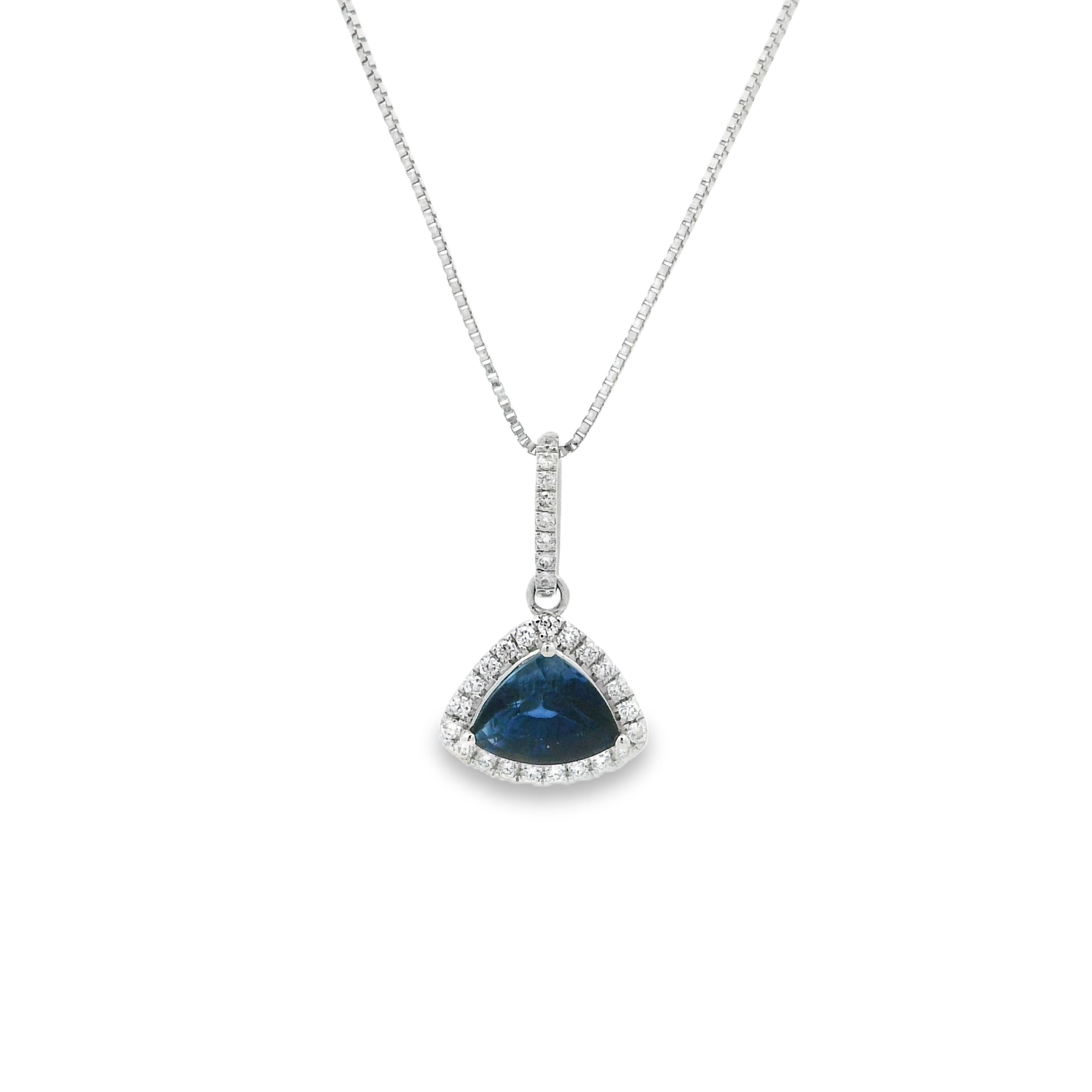 14K White Gold - Trillion Cut - Blue Sapphire Necklace