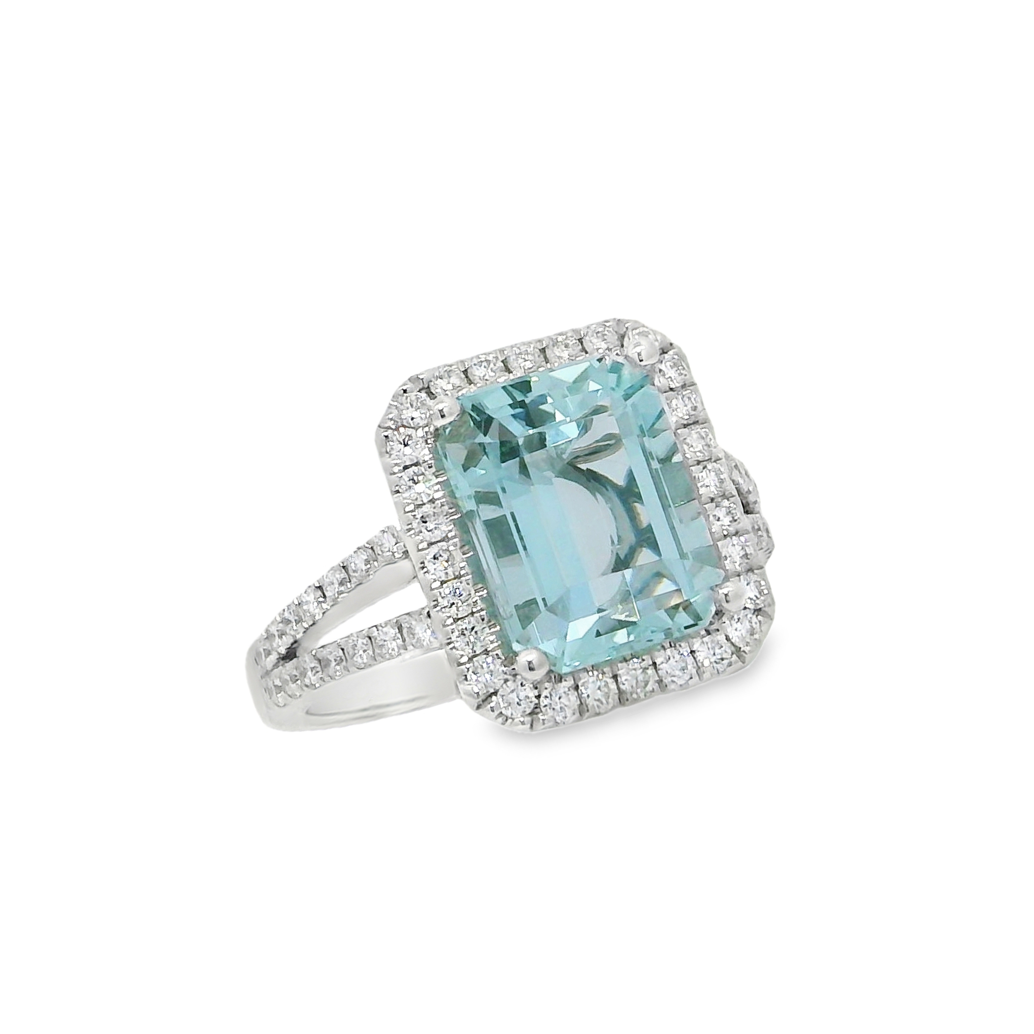 14K White Gold - Emerald Cut - Aquamarine Ring