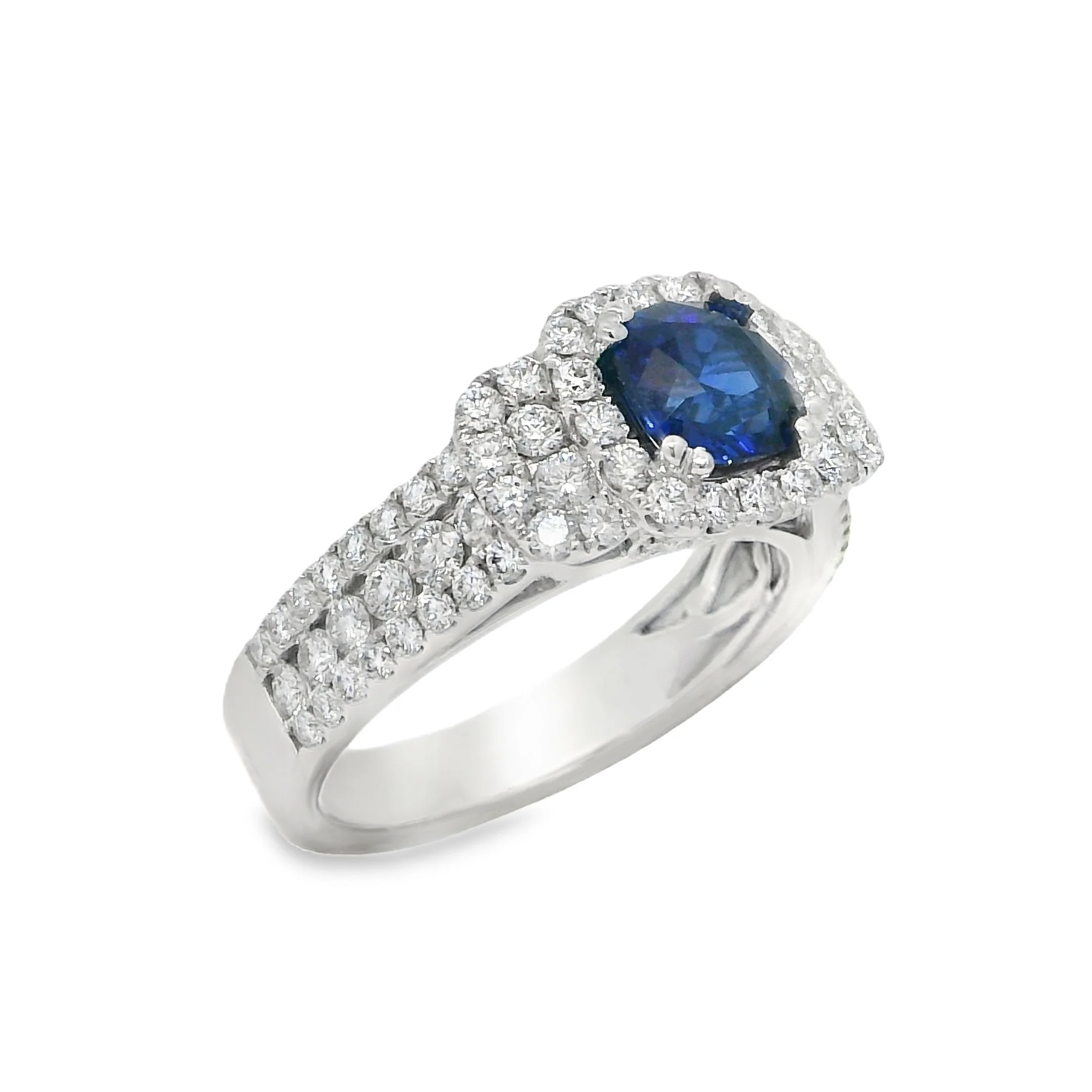 18K White Gold - Round Cut - Blue Sapphire Ring
