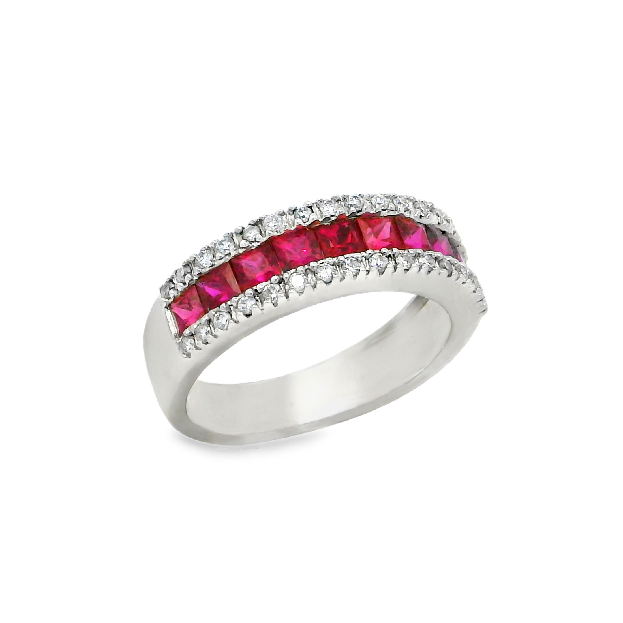 14K White Gold - Square Cut - Ruby Ring