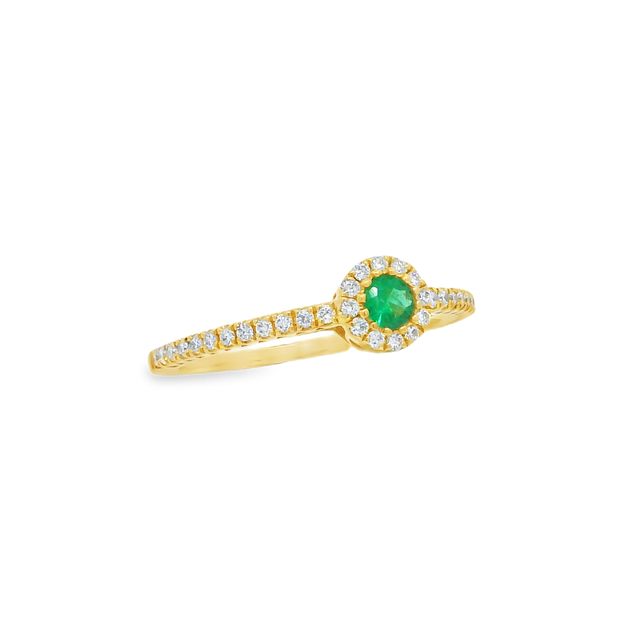 18K Yellow Gold - Round Cut - Emerald Ring